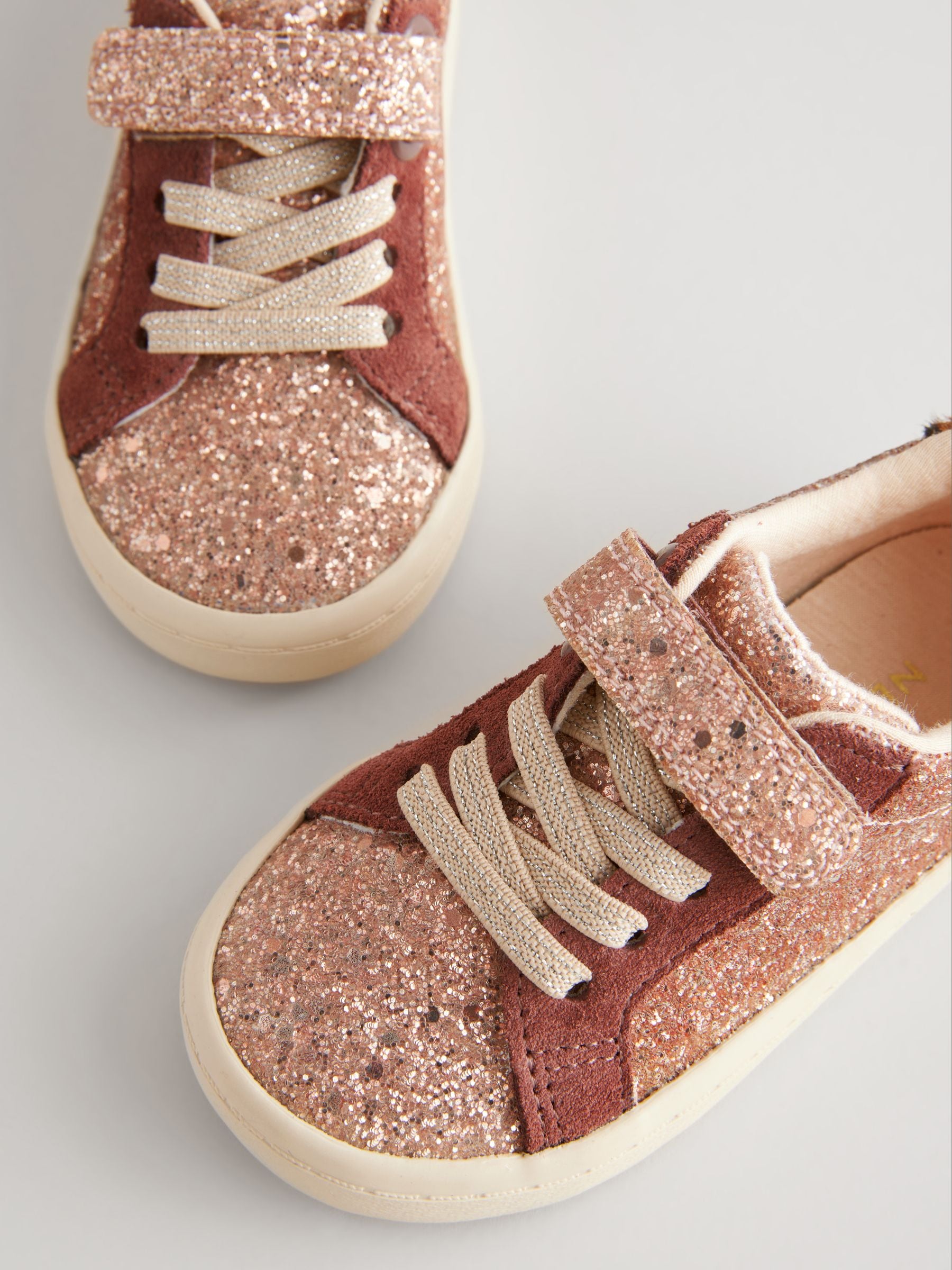 Rose Gold Glitter Elastic Lace Trainers