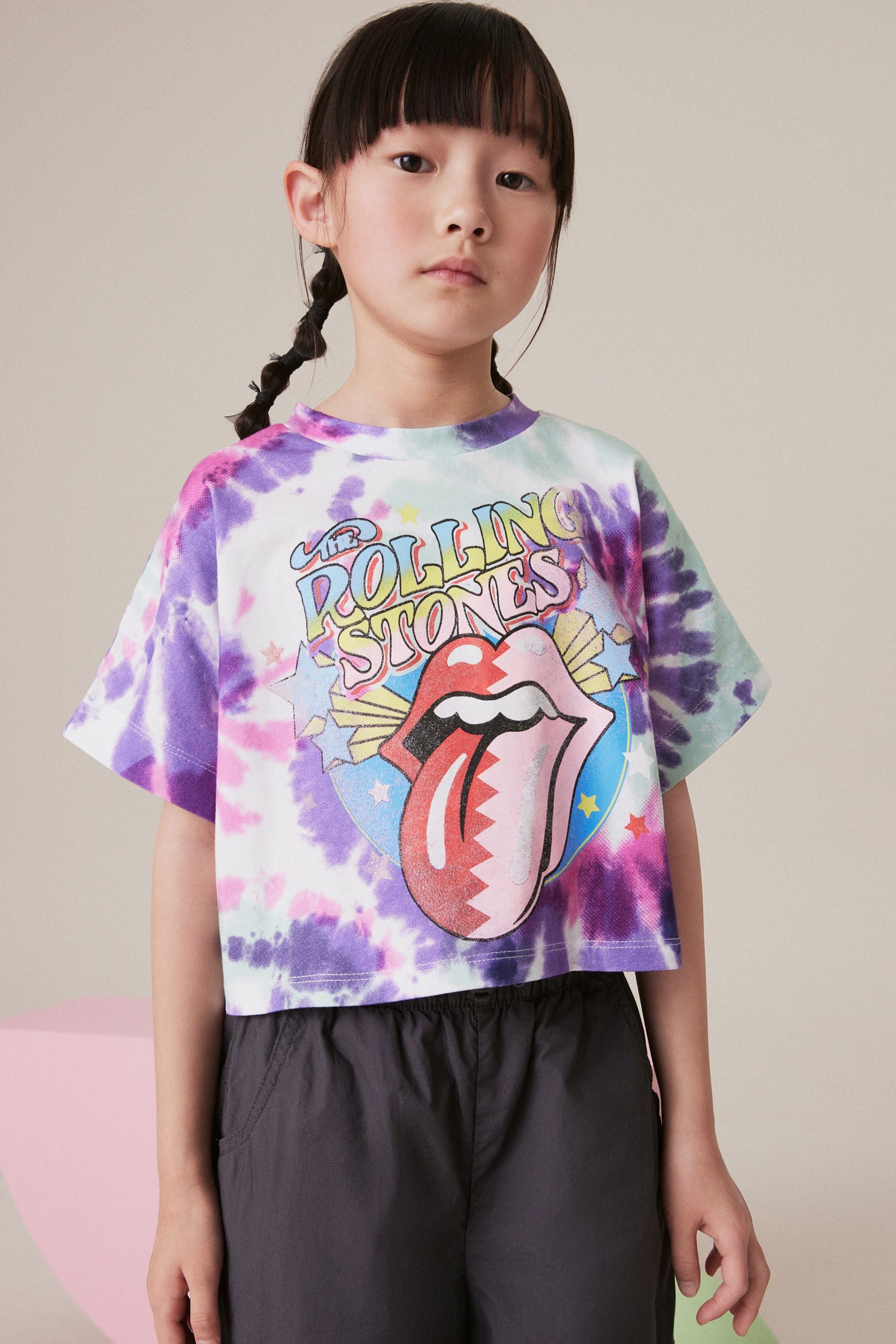 Purple Tie Dye Rolling Stones 100% Cotton T-Shirt (3-16yrs)