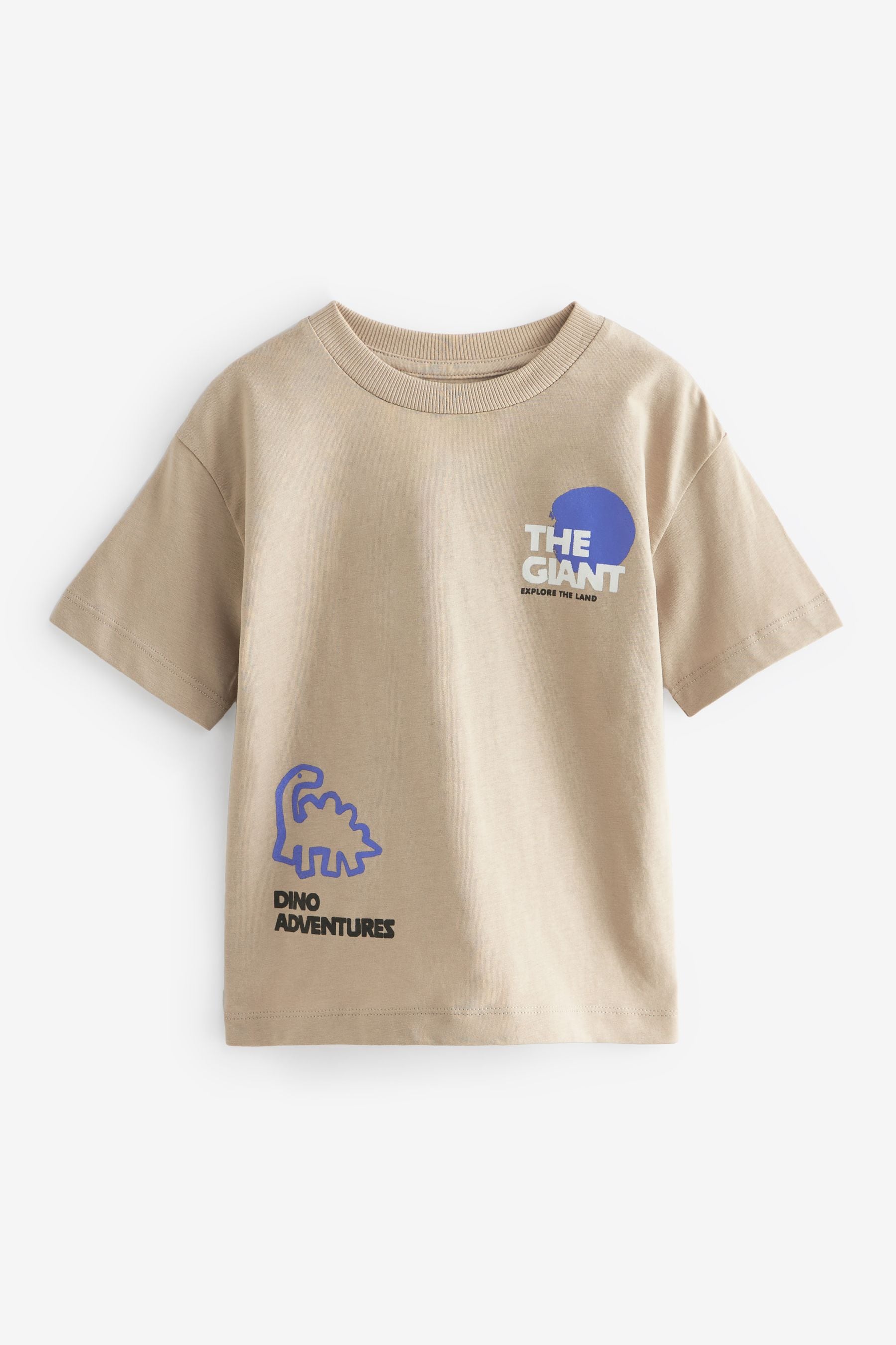 Neutral Dinosaur Back Print Short Sleeve T-Shirt (3mths-7yrs)