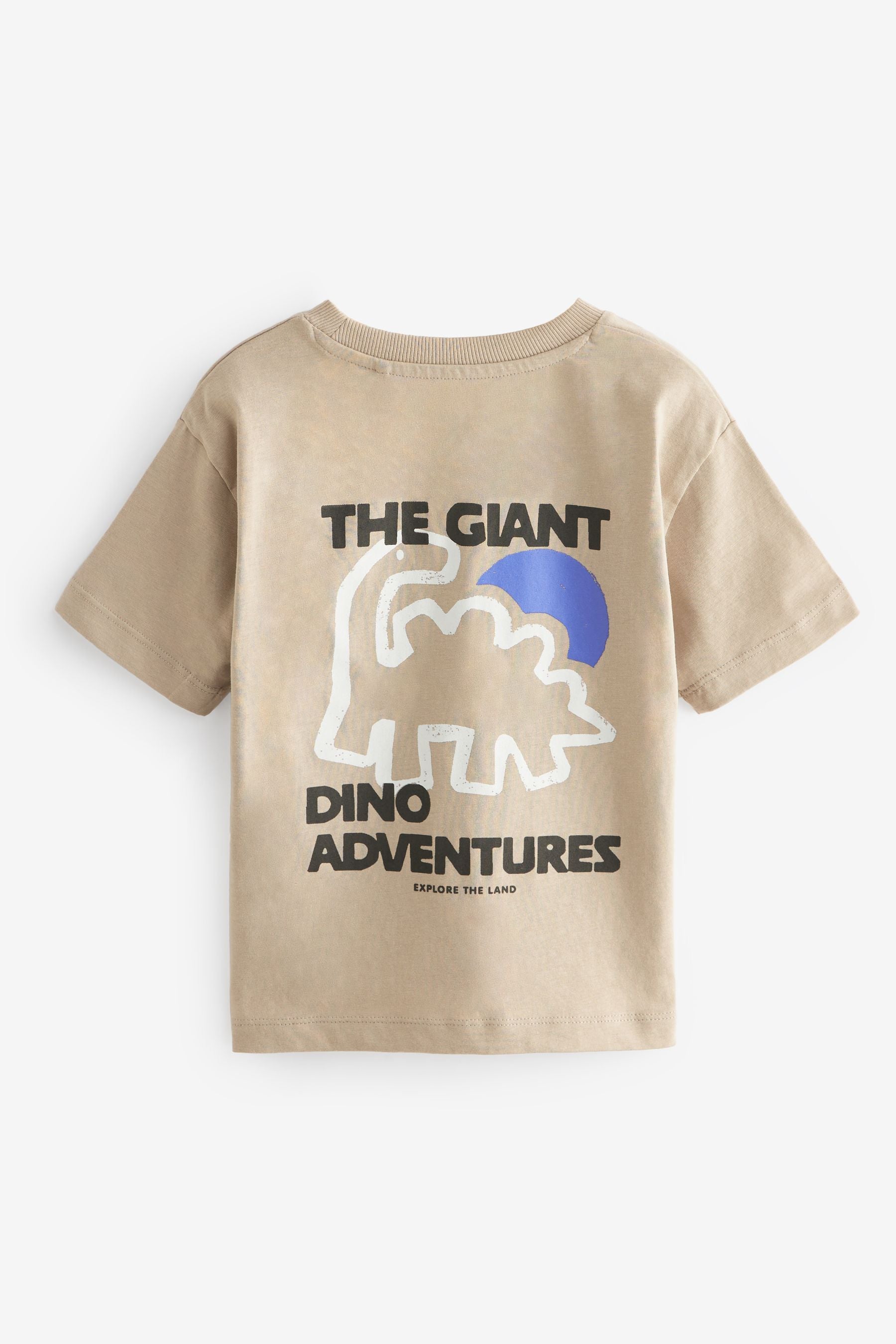 Neutral Dinosaur Back Print Short Sleeve T-Shirt (3mths-7yrs)