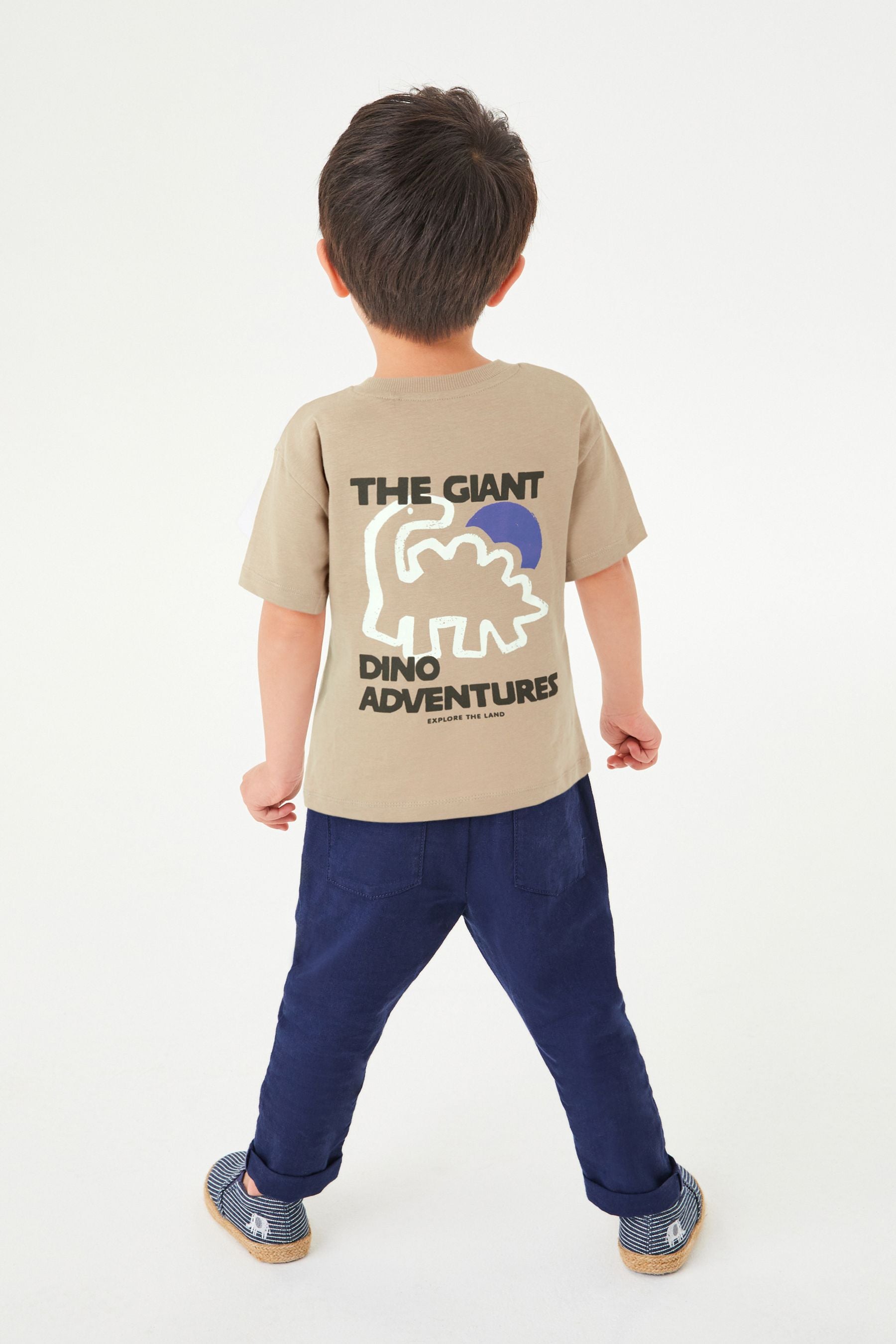 Neutral Dinosaur Back Print 100% Cotton Short Sleeve T-Shirt (3mths-7yrs)