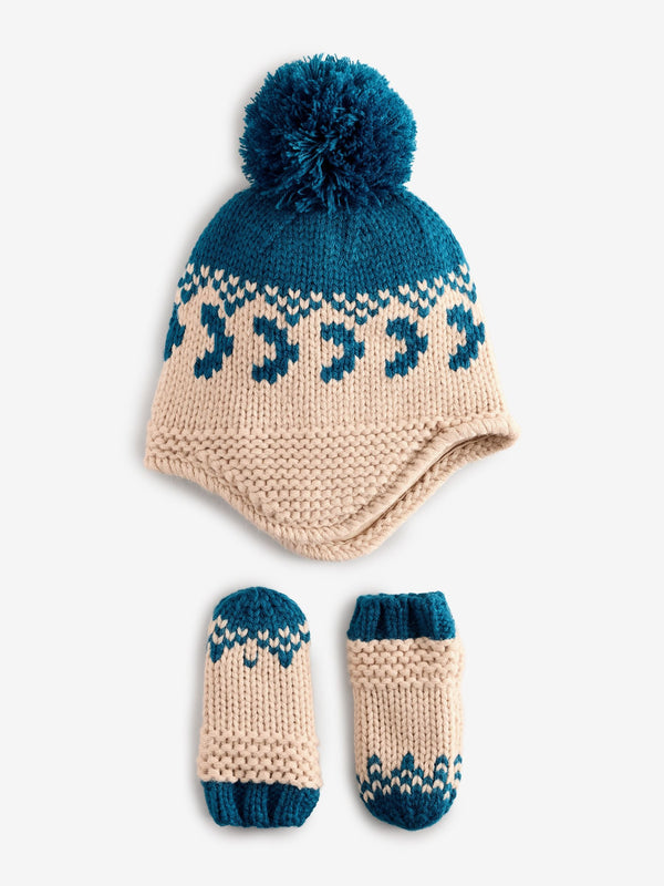 Blue Fairisle Pattern Hat And Mittens Set (3mths-10yrs)