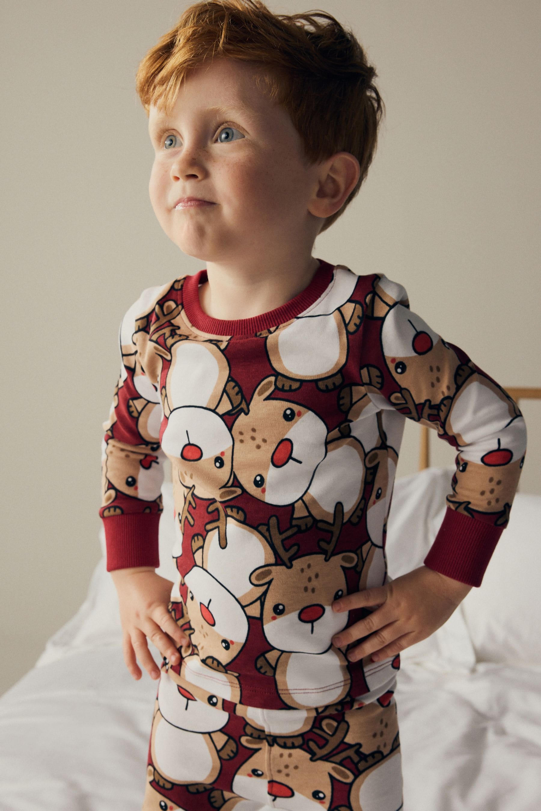 Red Reindeer 100% Cotton Single Christmas Pyjamas (9mths-12yrs)