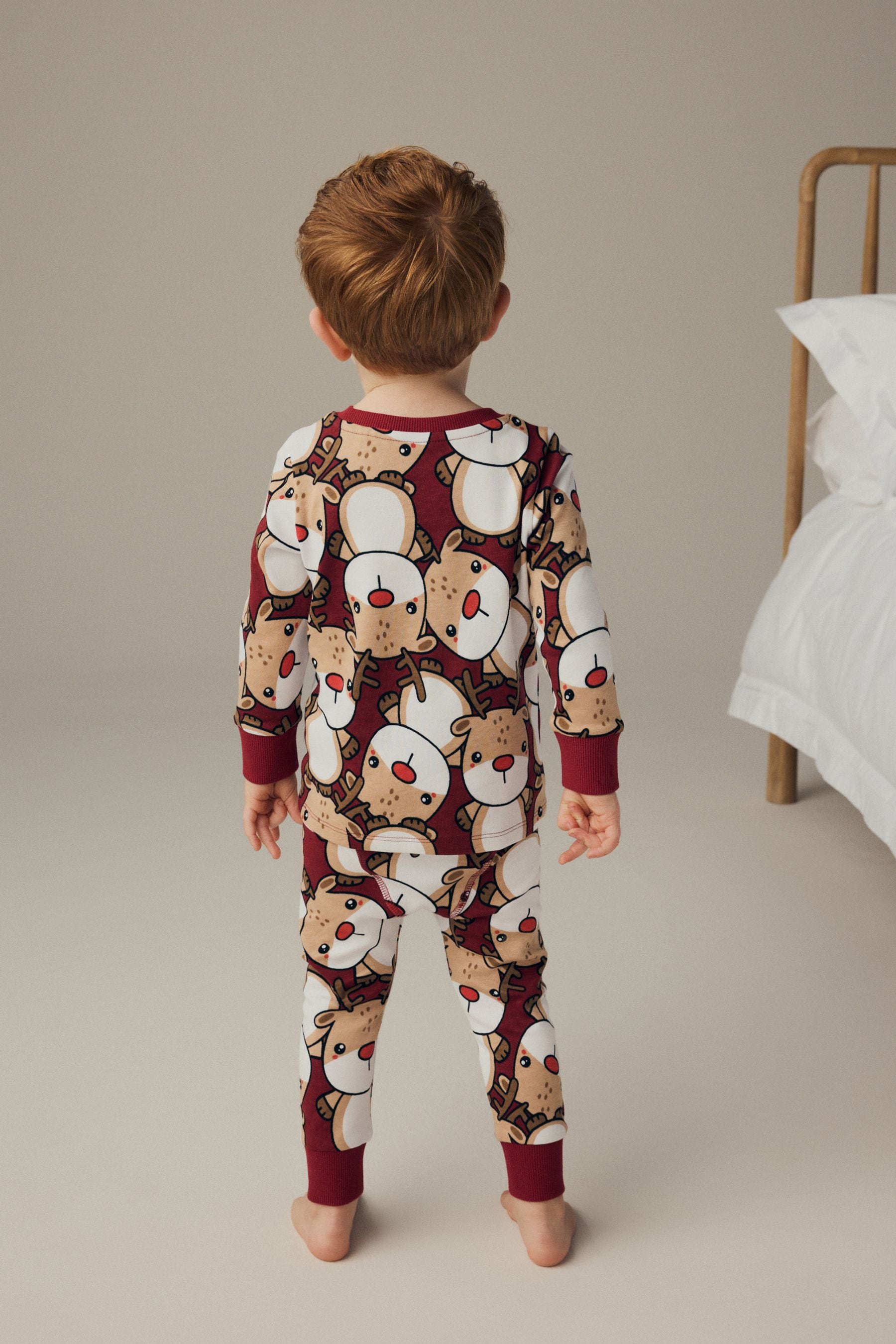 Red Reindeer 100% Cotton Single Christmas Pyjamas (9mths-12yrs)