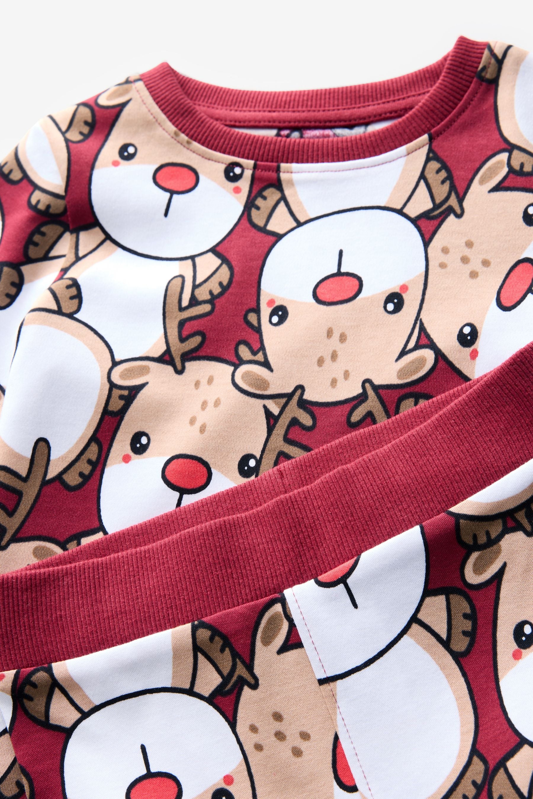 Red Reindeer 100% Cotton Single Christmas Pyjamas (9mths-12yrs)