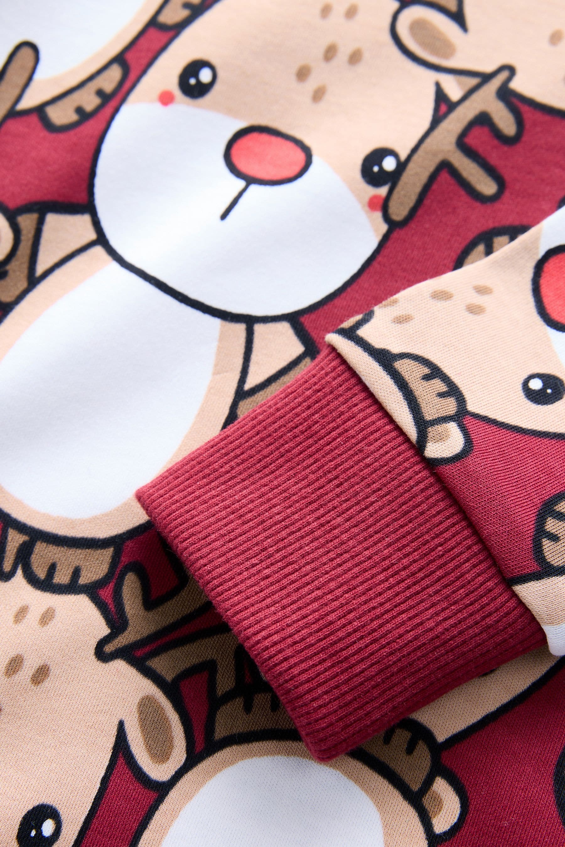 Red Reindeer 100% Cotton Single Christmas Pyjamas (9mths-10yrs)