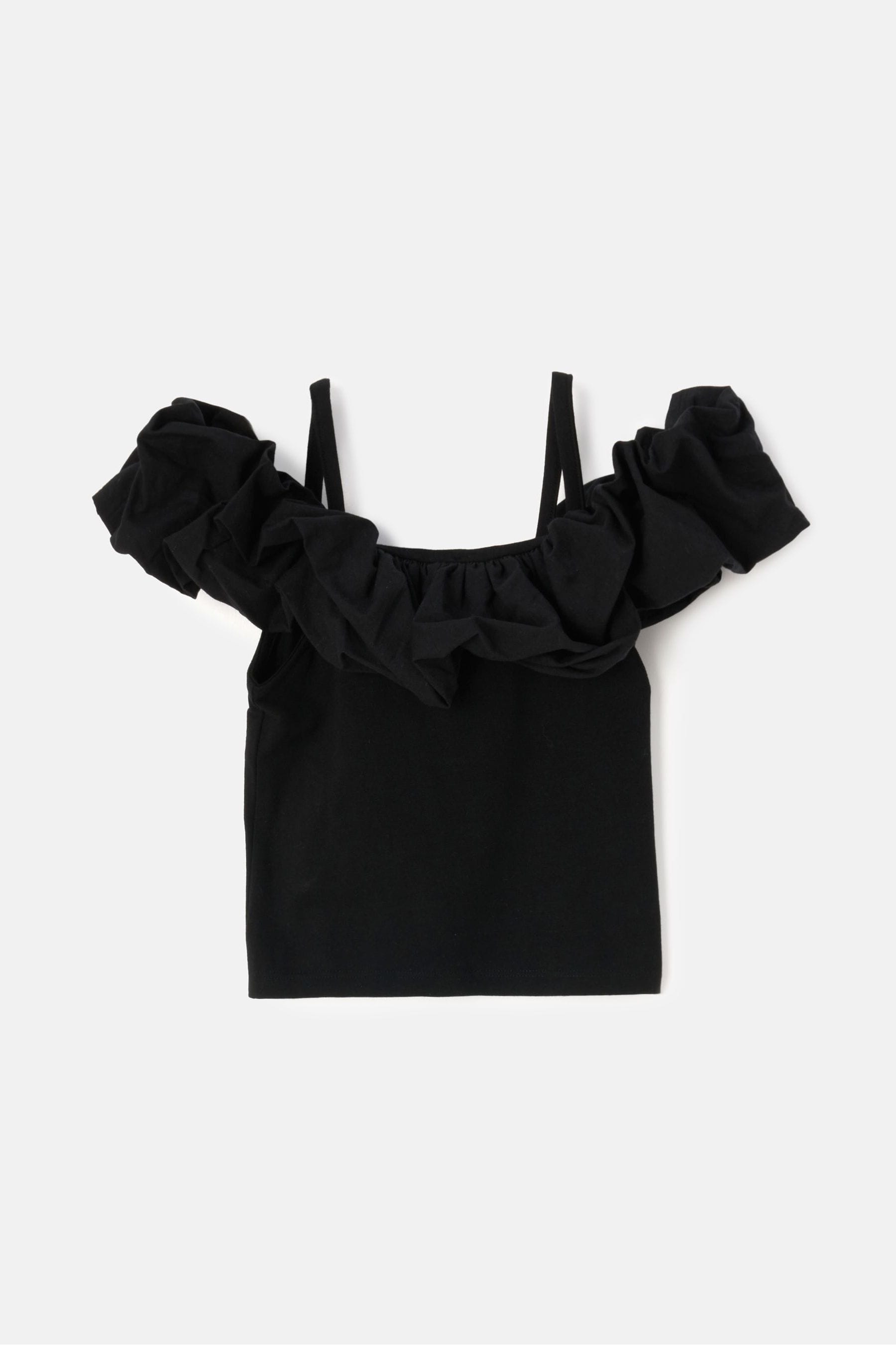 Black Angel & Rocket Ruffle Carrie Jersey Top