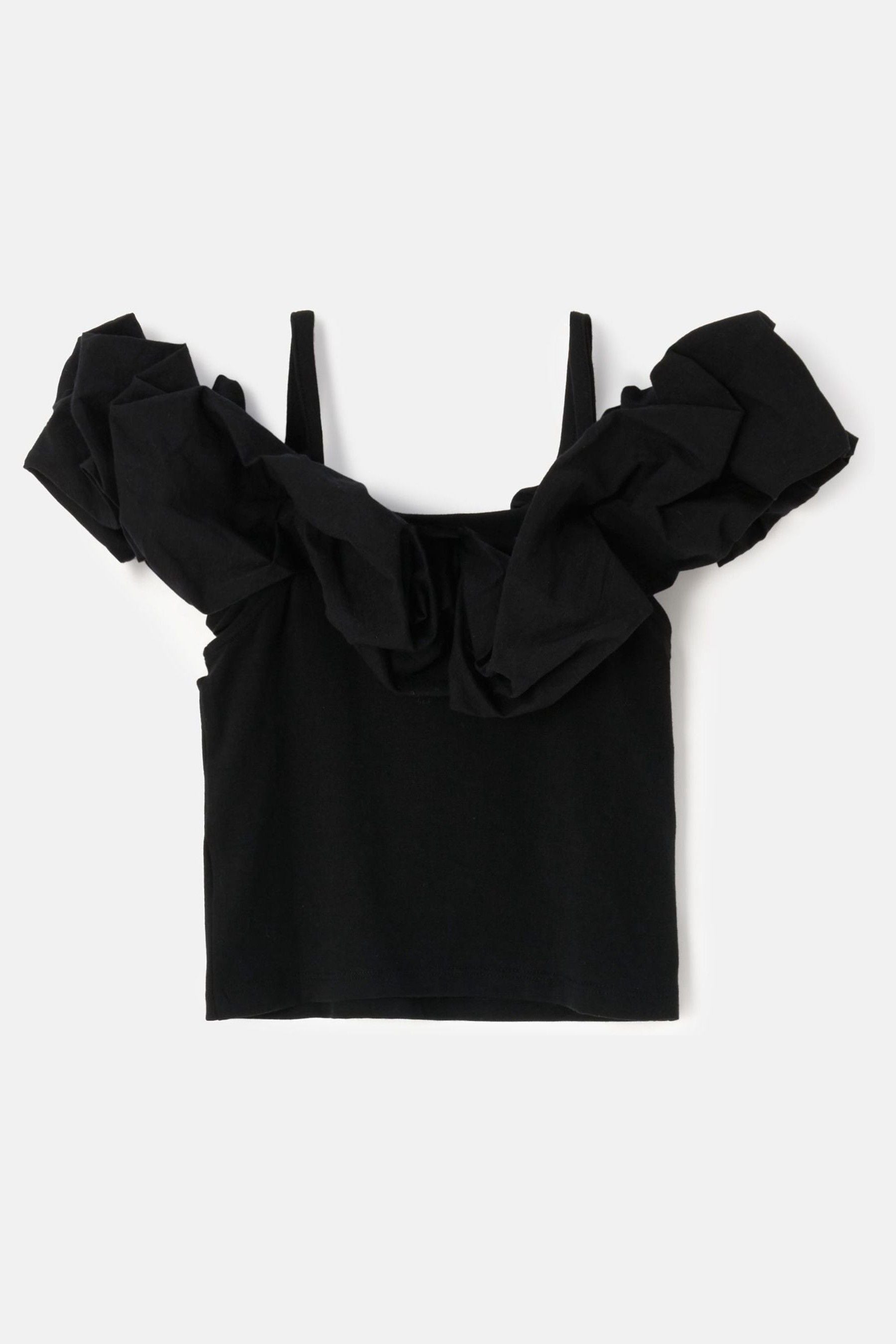 Black Angel & Rocket Ruffle Carrie Jersey Top