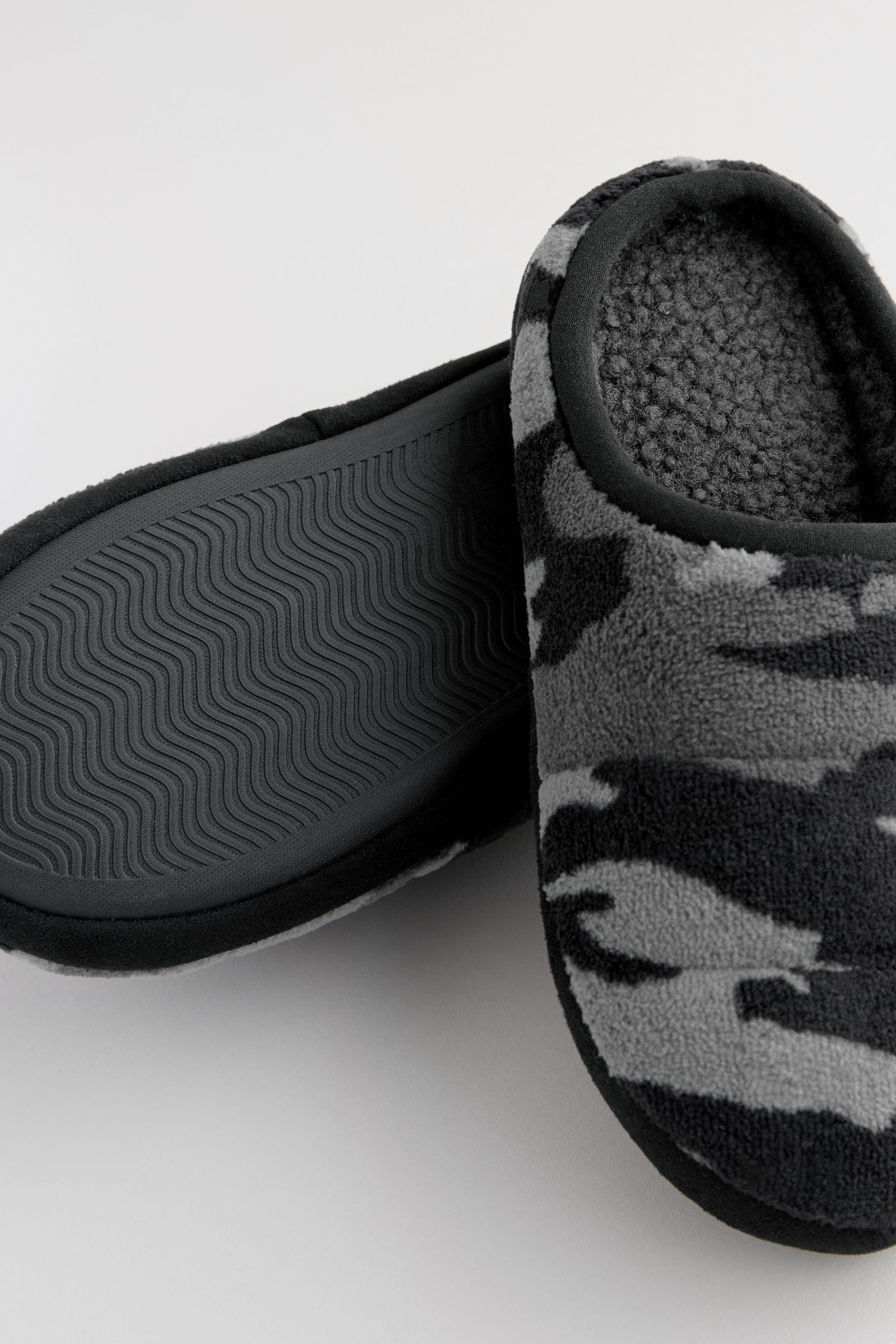 Grey Camo Warm Lined Mule Slippers