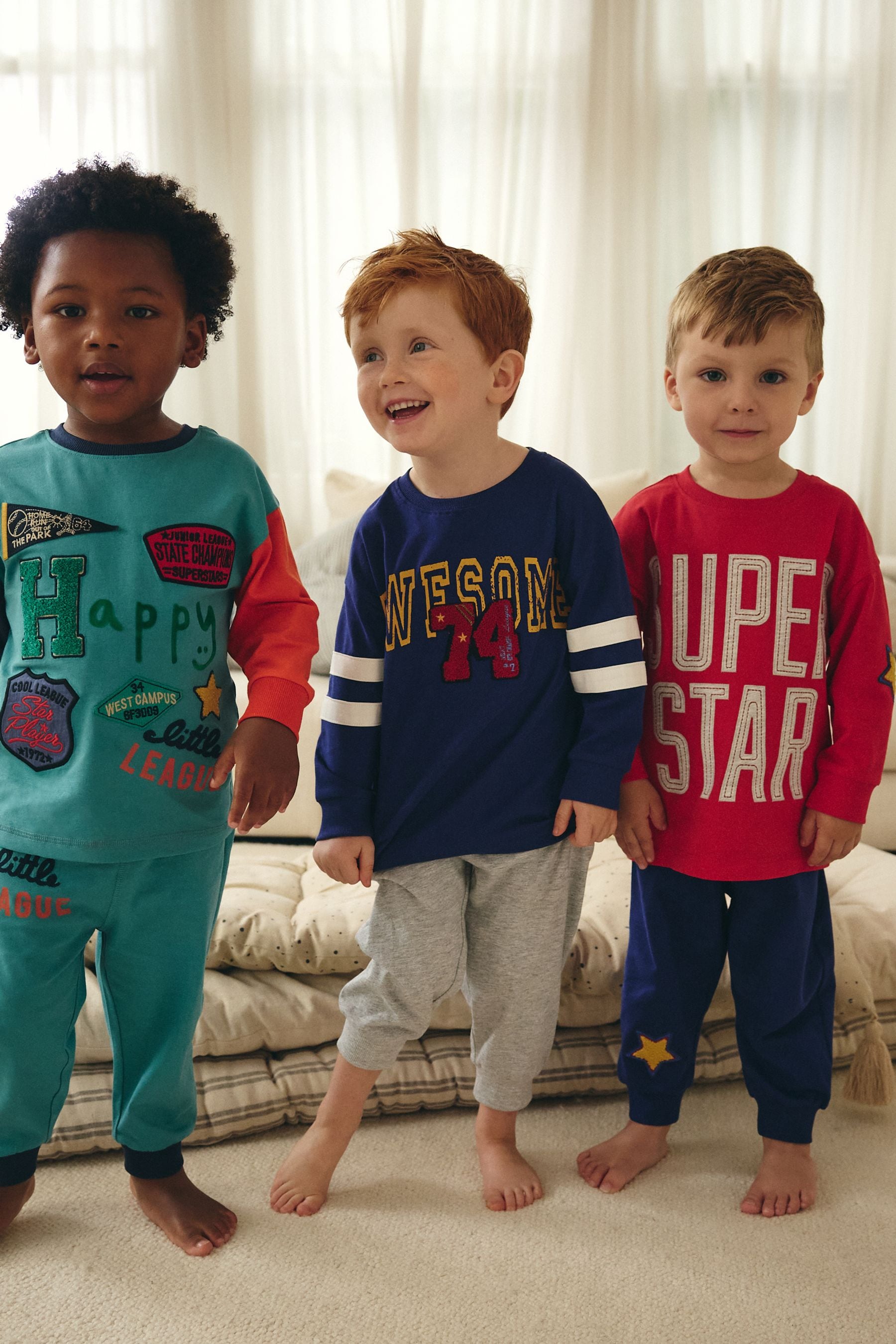 Multi Bright Varsity Oversized 100% Cotton Pyjamas 3 Pack (9mths-10yrs)