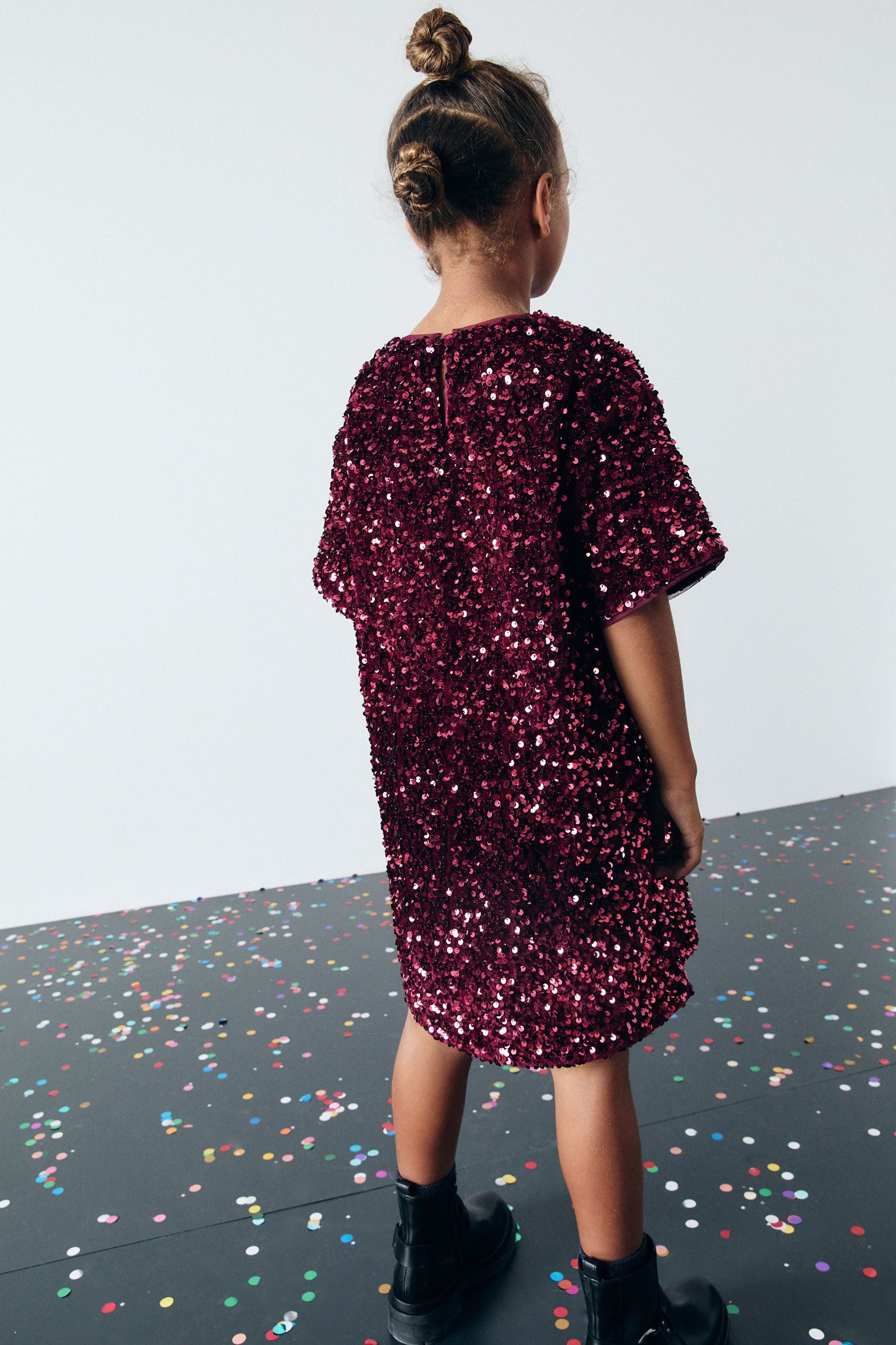 Berry Red Velour Sequin Party Dress (3-16yrs)