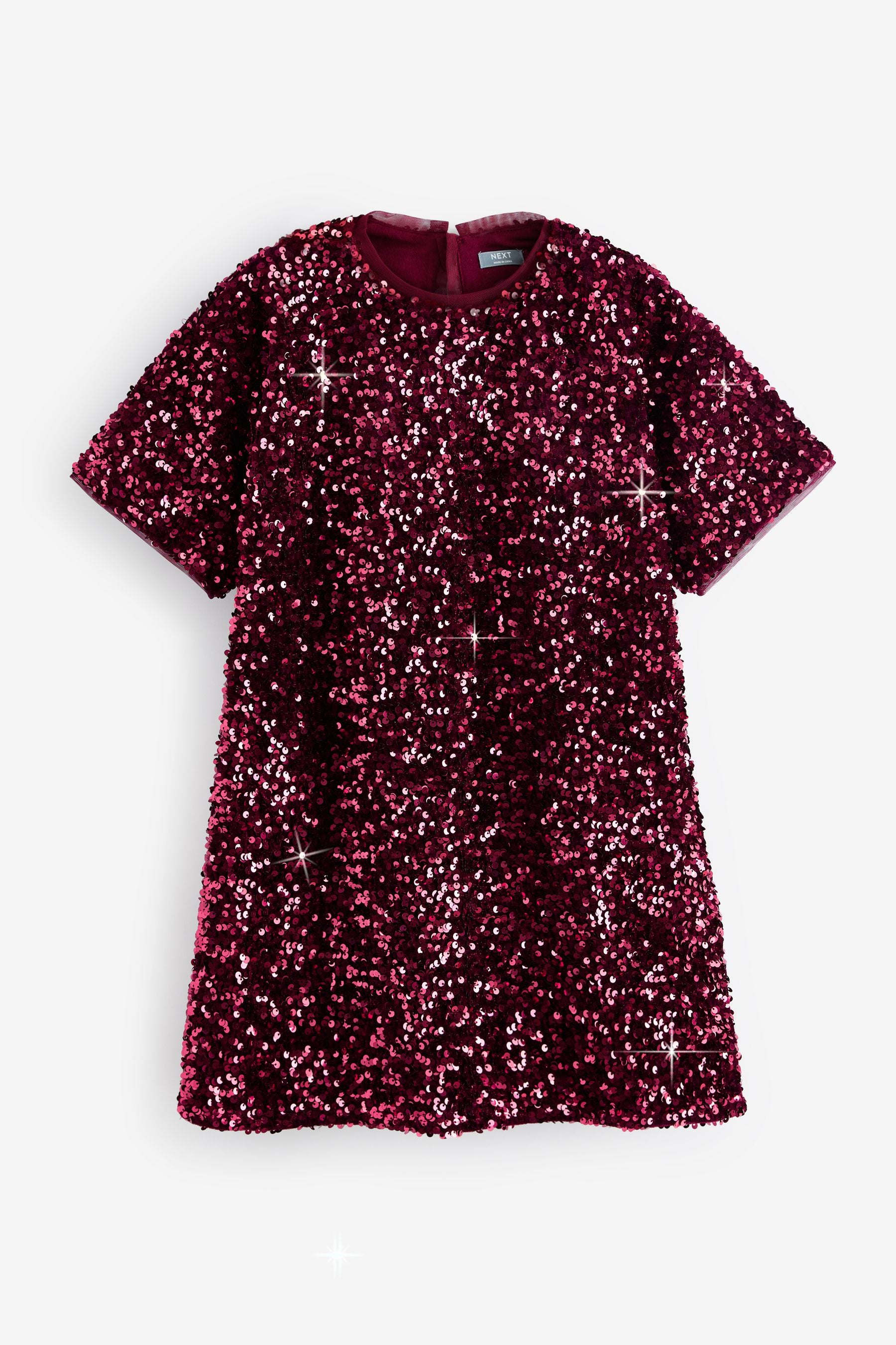 Berry Red Velour Sequin Party Dress (3-16yrs)