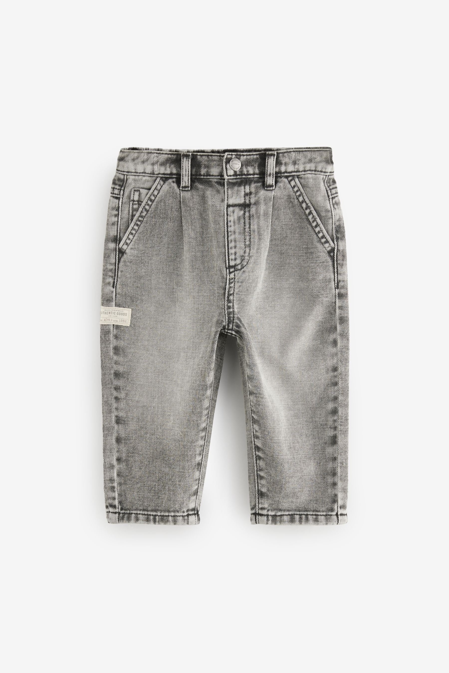 Grey Denim 100% Cotton Pleat Front Jeans (3mths-7yrs)