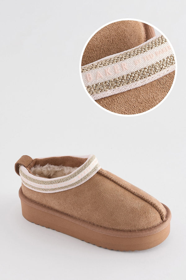 Tan Brown Baker by Ted Baker Girls Cosy Tan Brown Mule Slippers