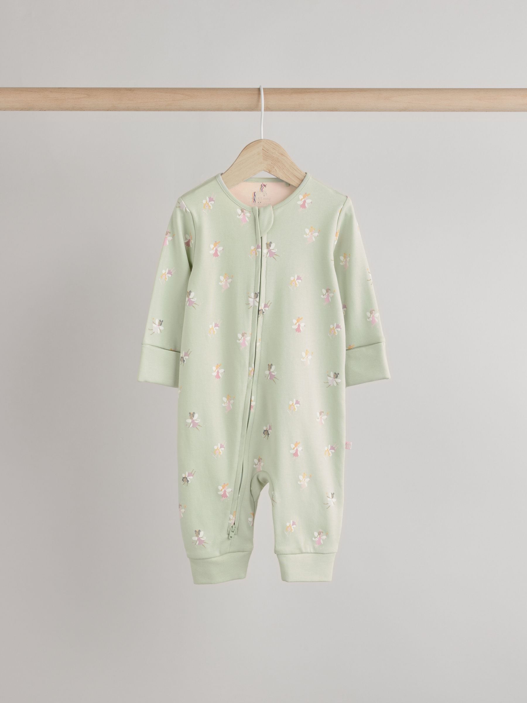 Pastel Character 3 Pack Baby Printed 100% Cotton Zip Sleepsuits (0mths-3yrs)