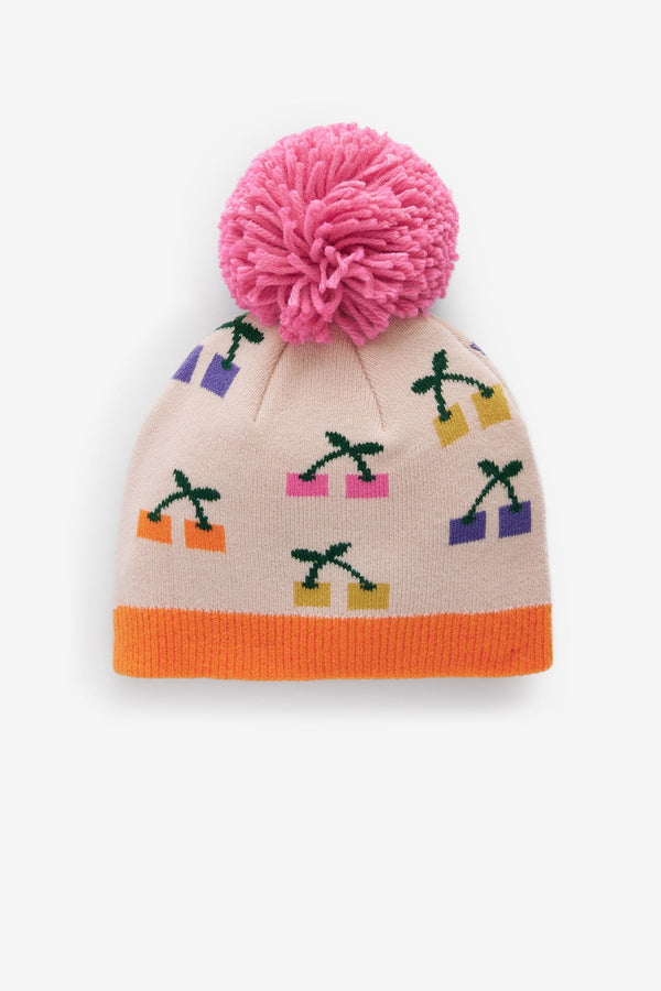 Multi Cherry Pom Beanie Hat (3mths-6yrs)