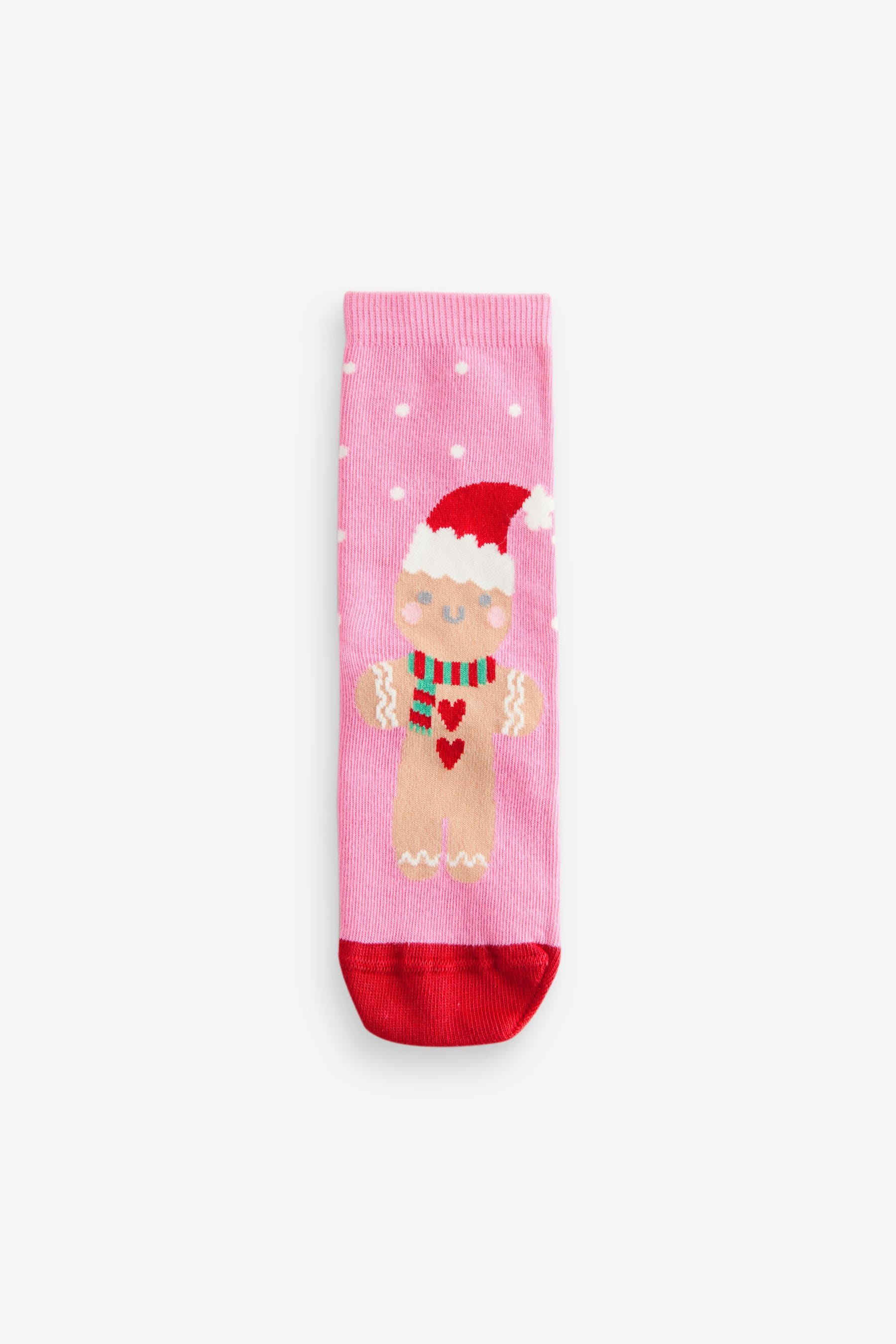 Pink/Red Cotton Rich Christmas Character Ankle Socks 3 Pack