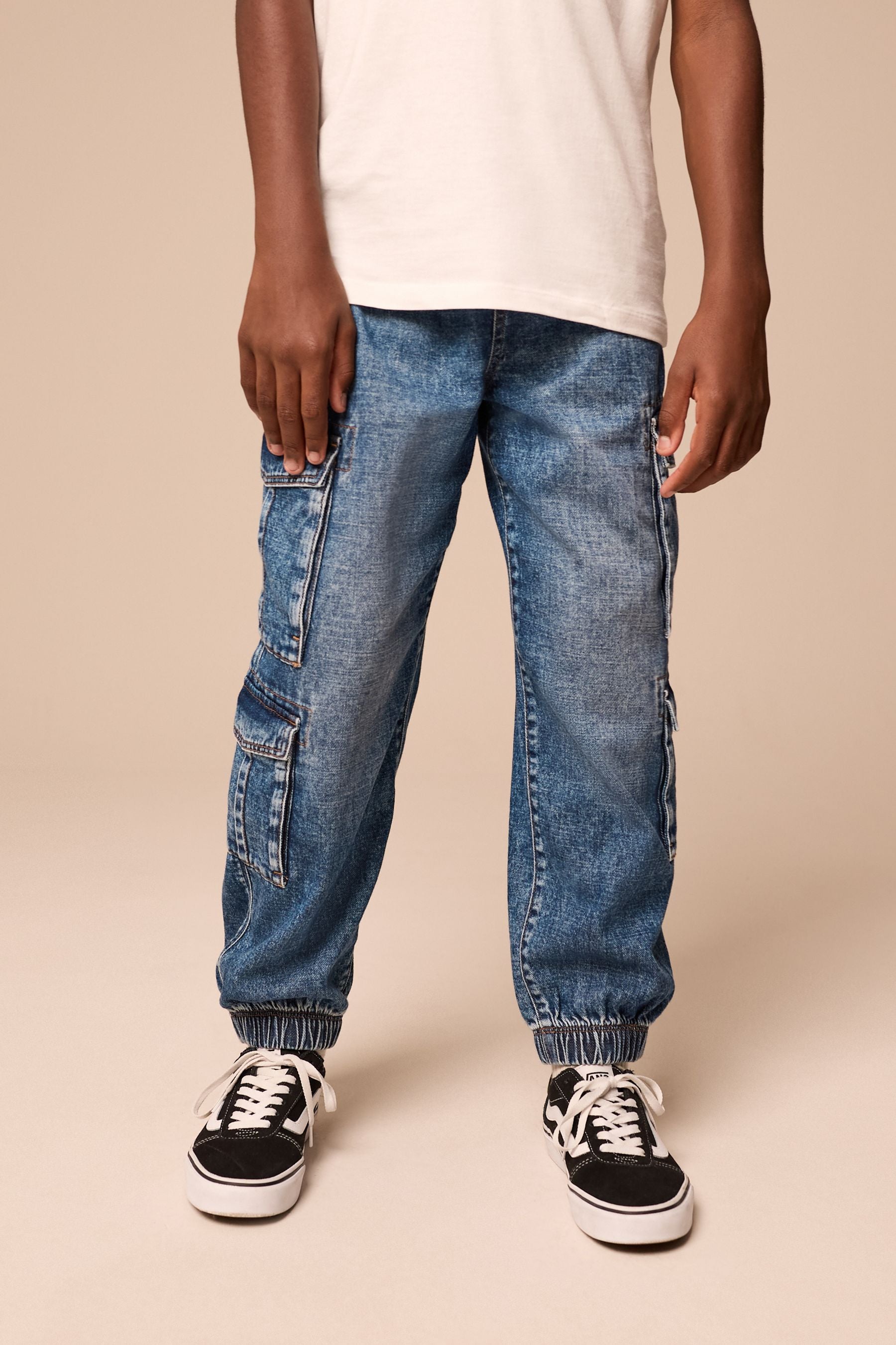 Blue Balloon Denim Cargo 100% Cotton Jeans with Elasticated Waist (3-16yrs)