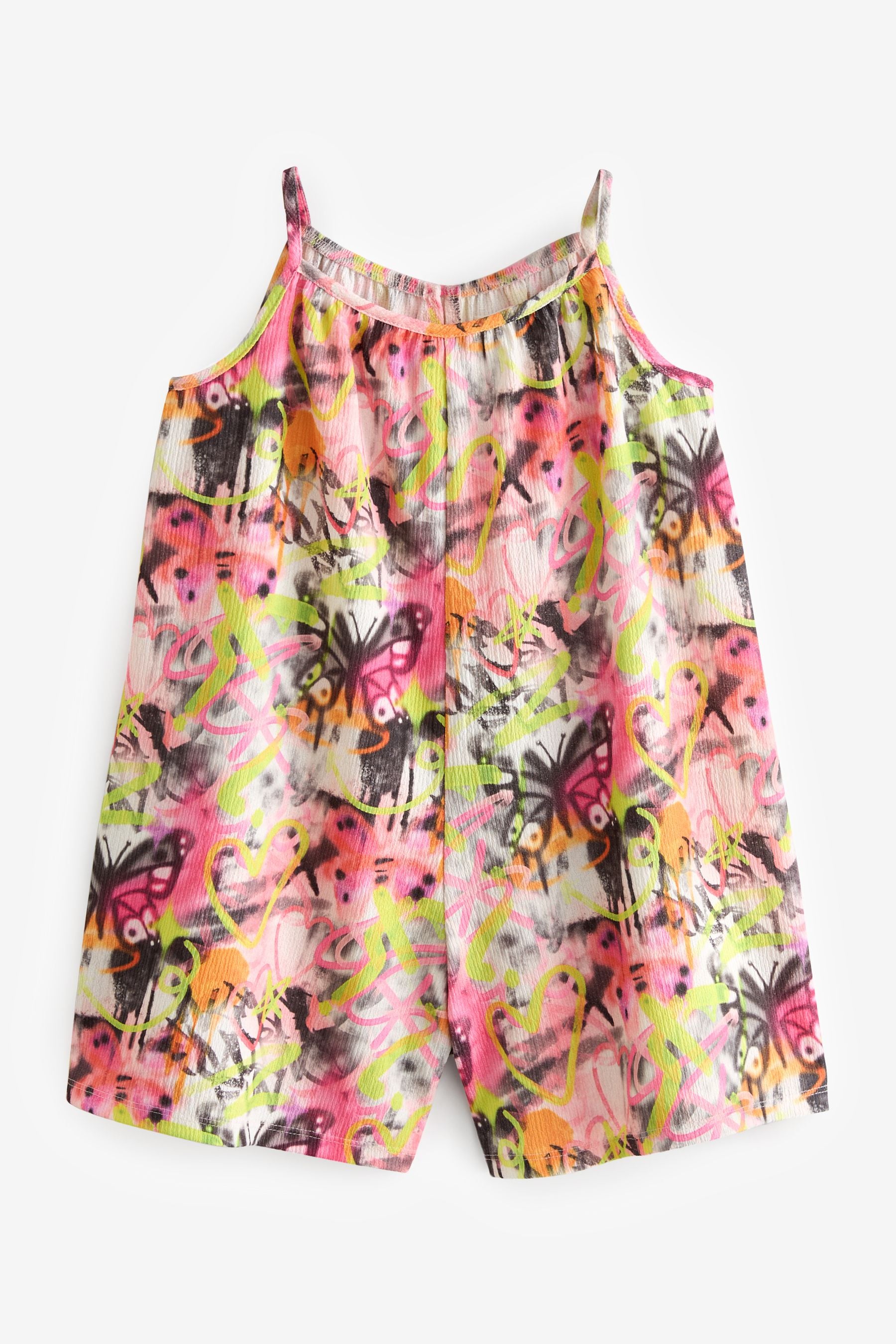 Pink/Yellow Graffiti Butterfly Crinkle Texture Playsuit (3-16yrs)