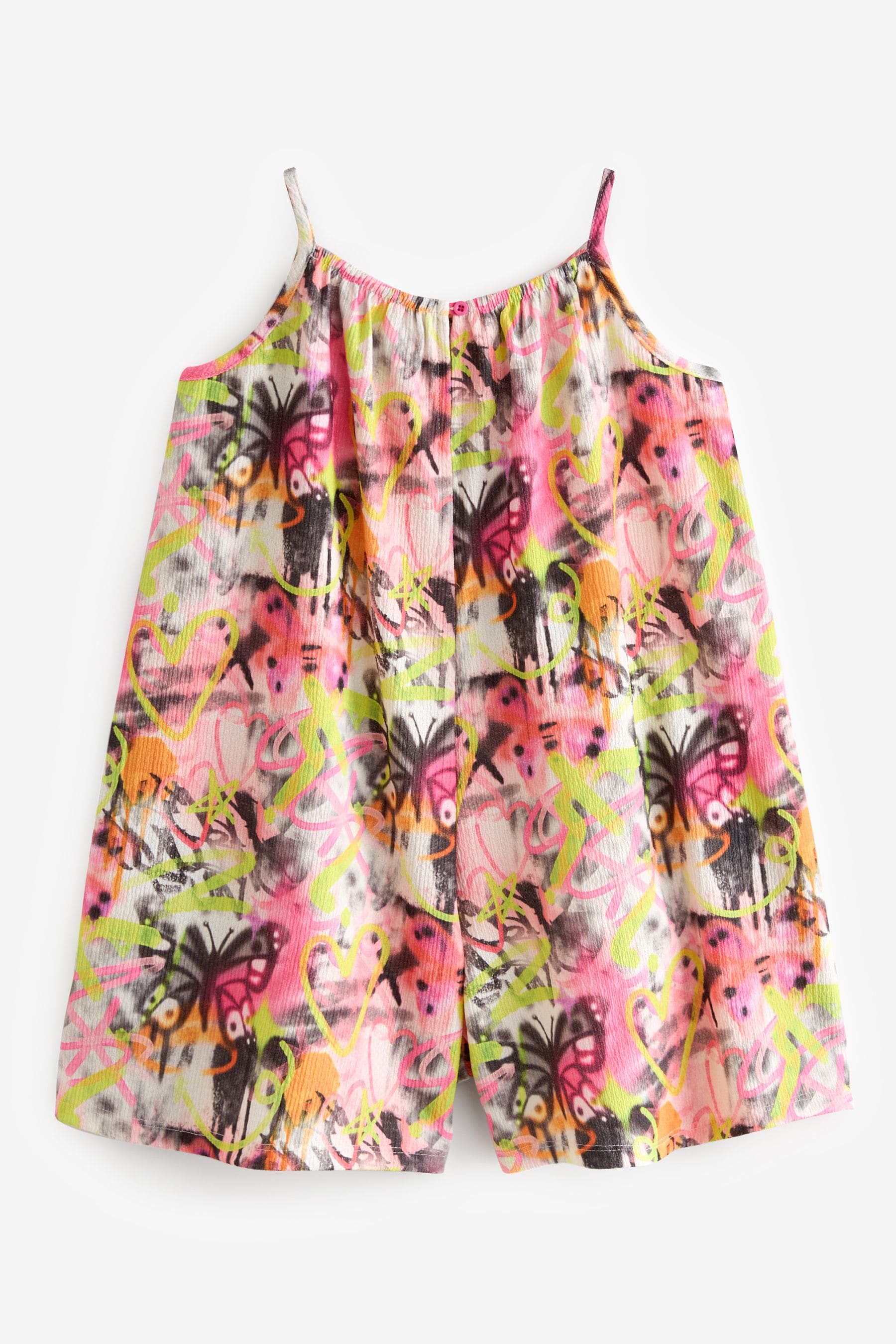 Pink/Yellow Graffiti Butterfly Crinkle Texture Playsuit (3-16yrs)