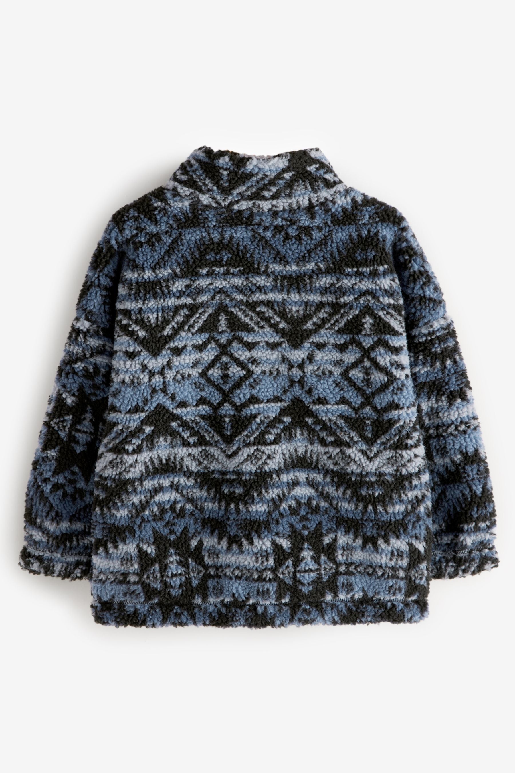 Mid Blue Printed Zip Through Borg Fleece (3-16yrs)