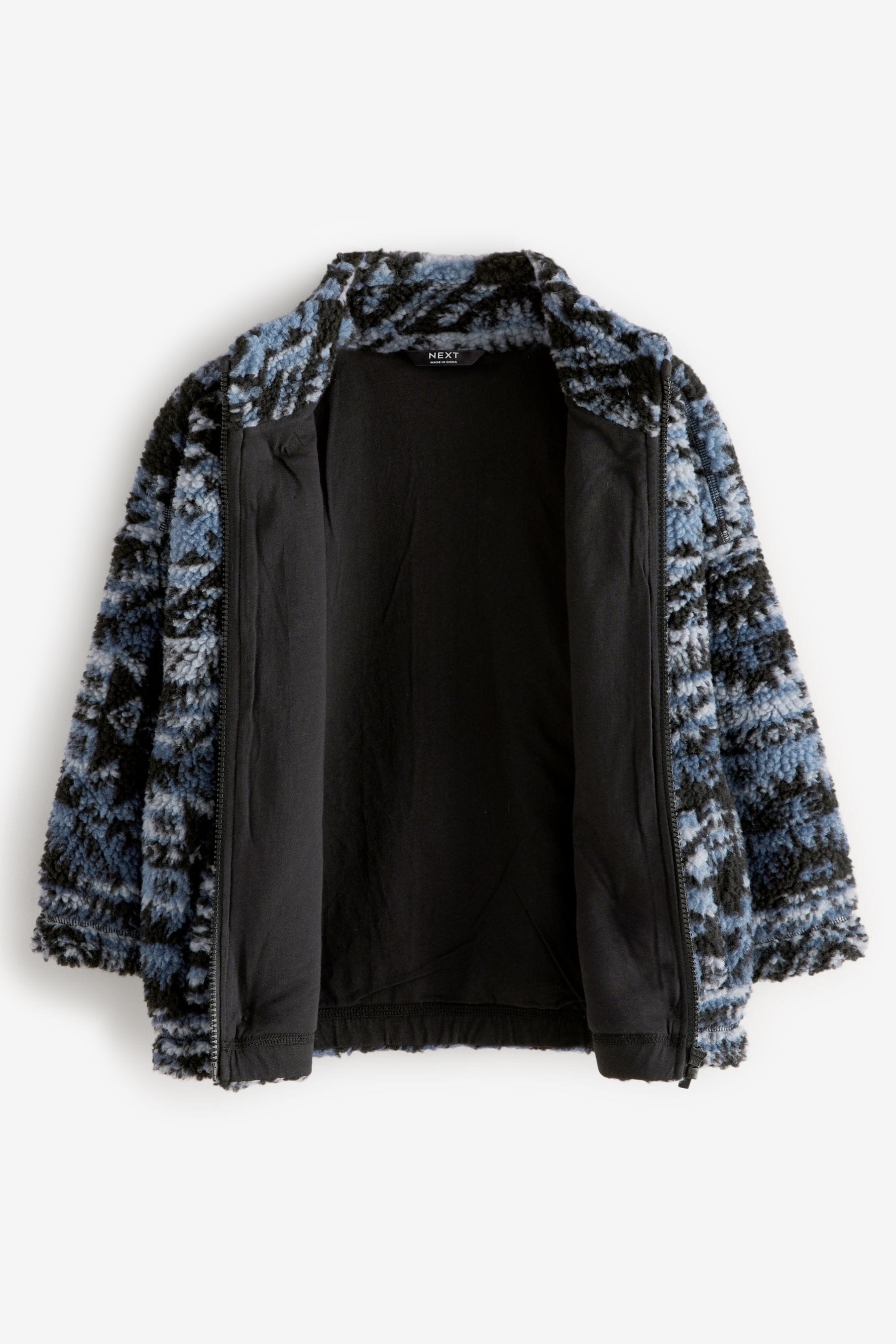 Mid Blue Printed Zip Through Borg Fleece (3-16yrs)