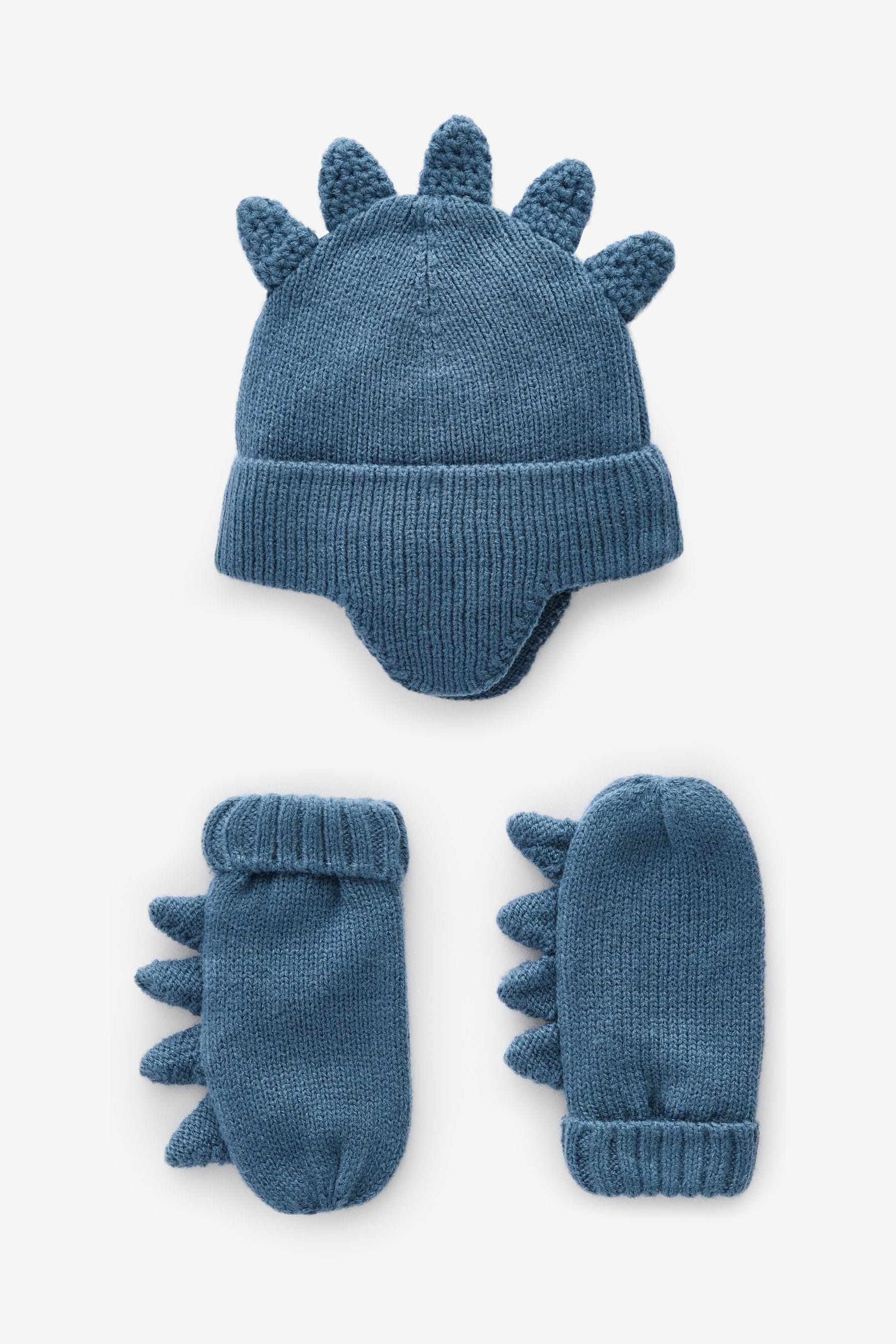 Blue Dinosaur Hat and Mittens Set (3mths-6yrs)