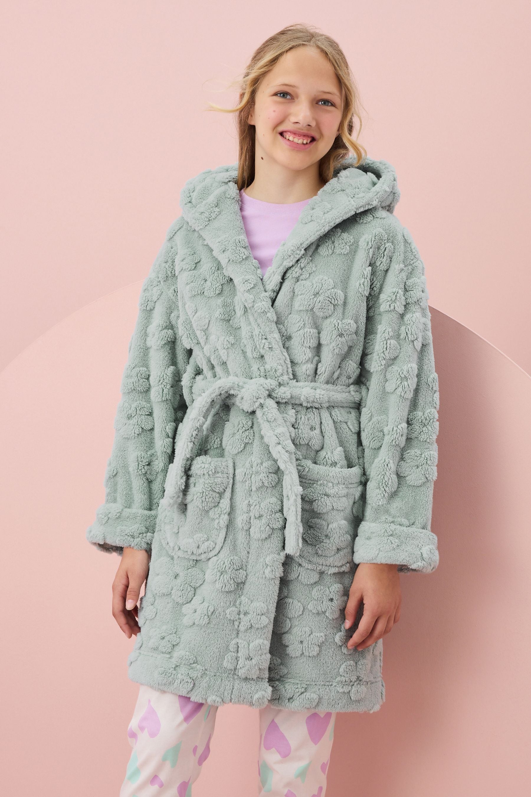 Sage Green Jacquard Fleece Dressing Gown (9mths-16yrs)