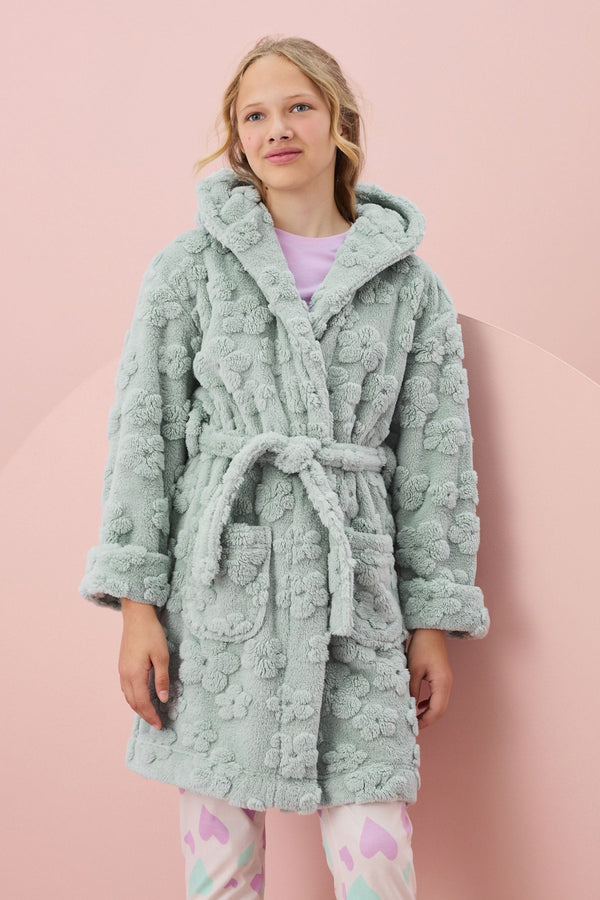 Sage Green Jacquard Fleece Dressing Gown (9mths-16yrs)