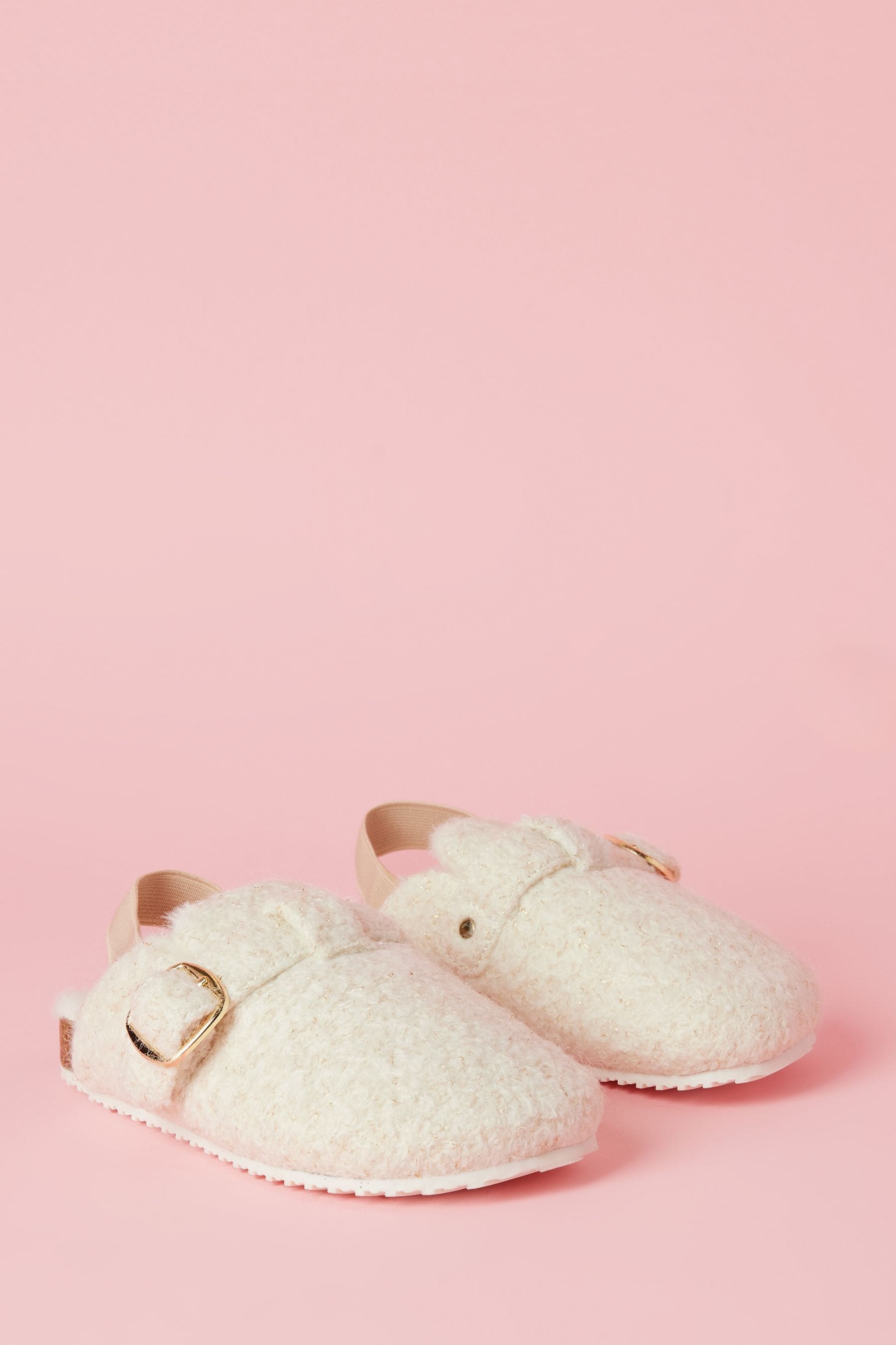 Cream Slip On Footbed Buckle Nightwear Slippers Clogs