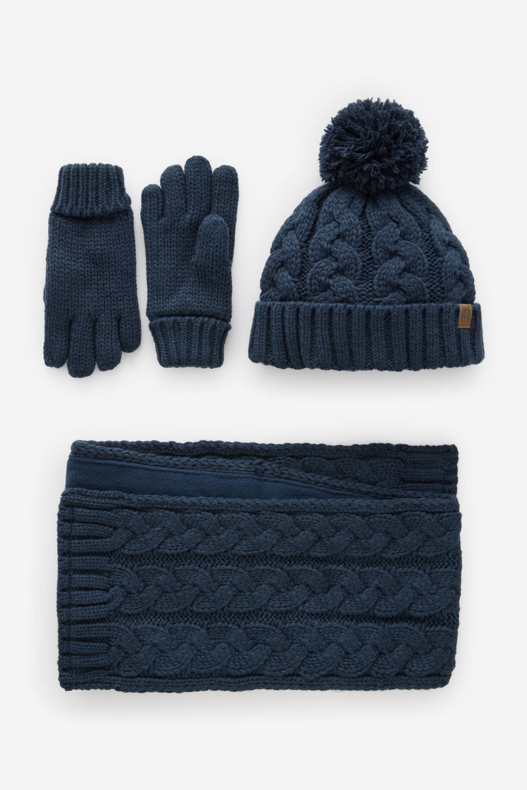 Navy Blue Cable Knit Hat, Glove & Scarf Set (3-16yrs)