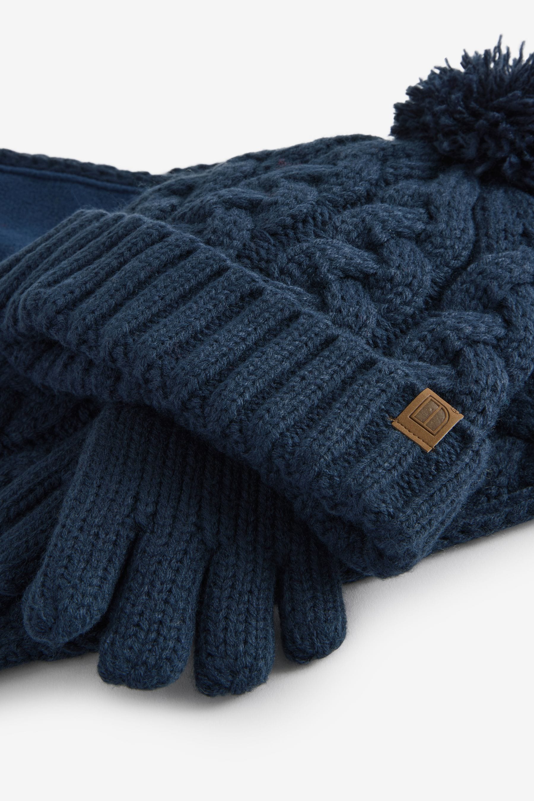 Navy Blue Cable Knit Hat, Glove & Scarf Set (3-16yrs)