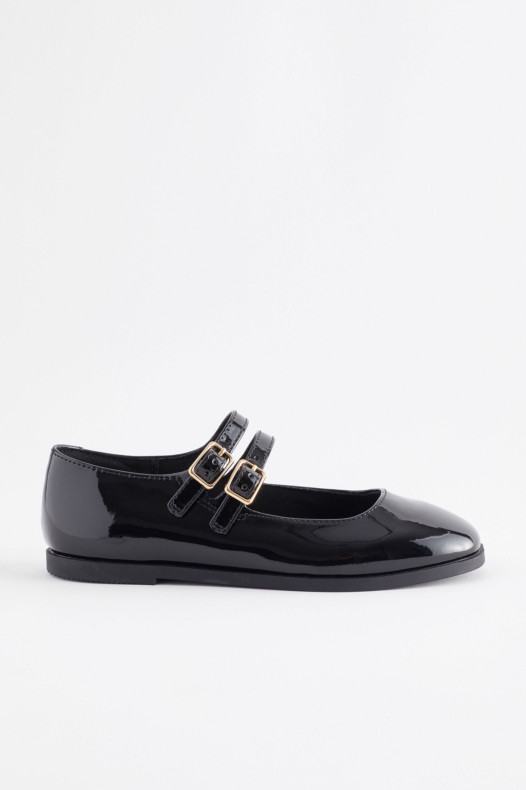 Black Patent Double Strap Mary Jane Shoes