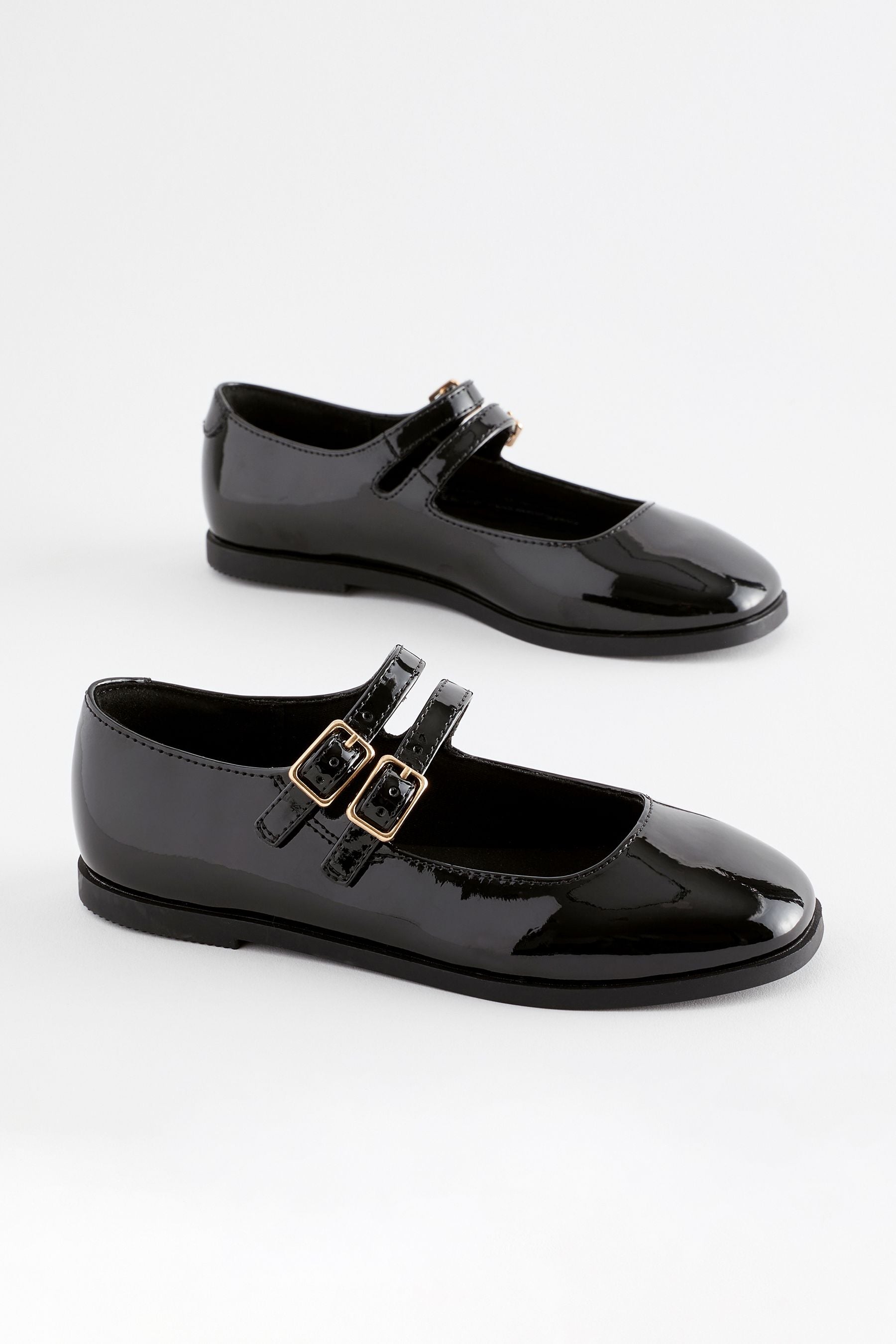 Black Patent Double Strap Mary Jane Shoes