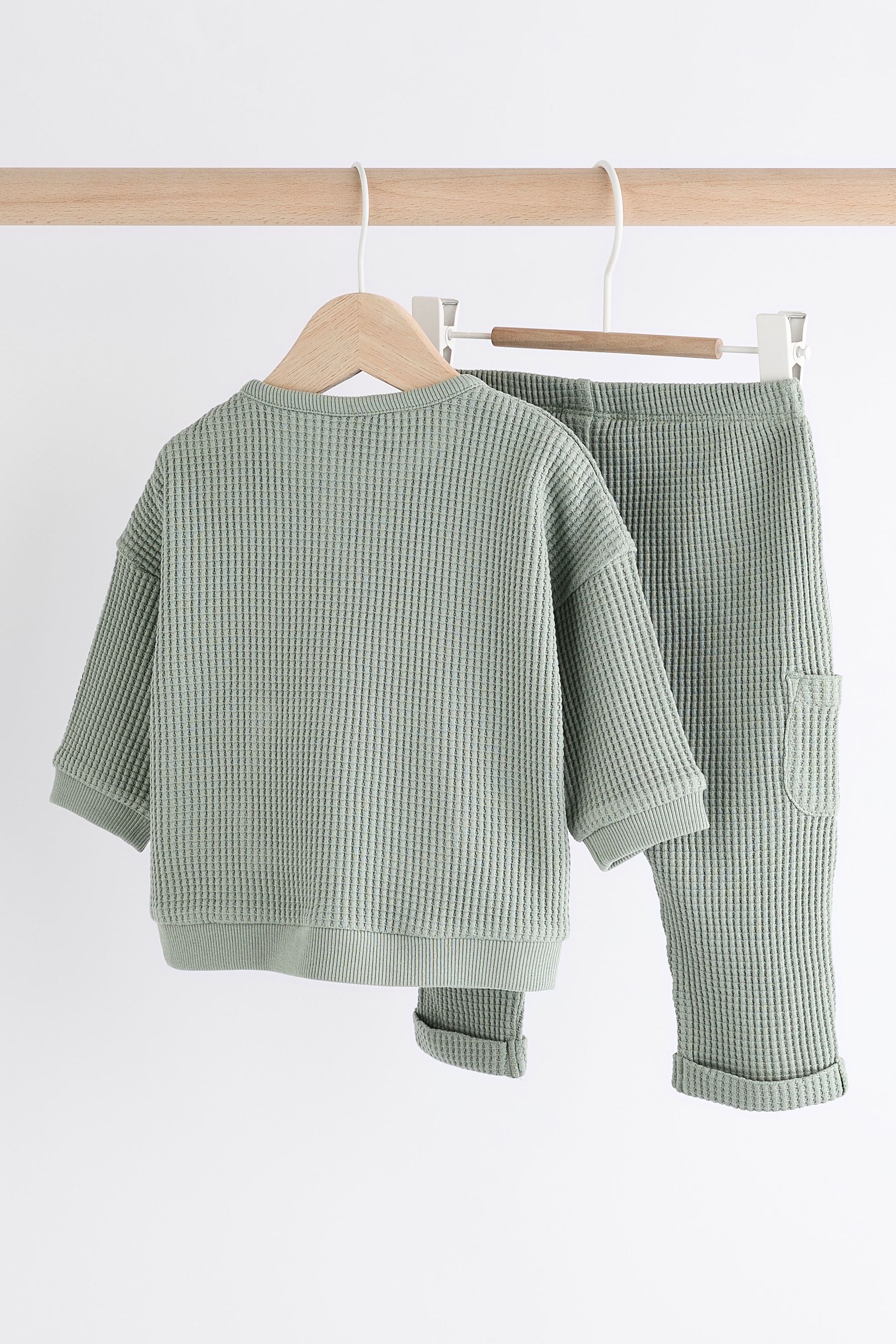 Green Baby Texture 100% Cotton Top And Leggings Set