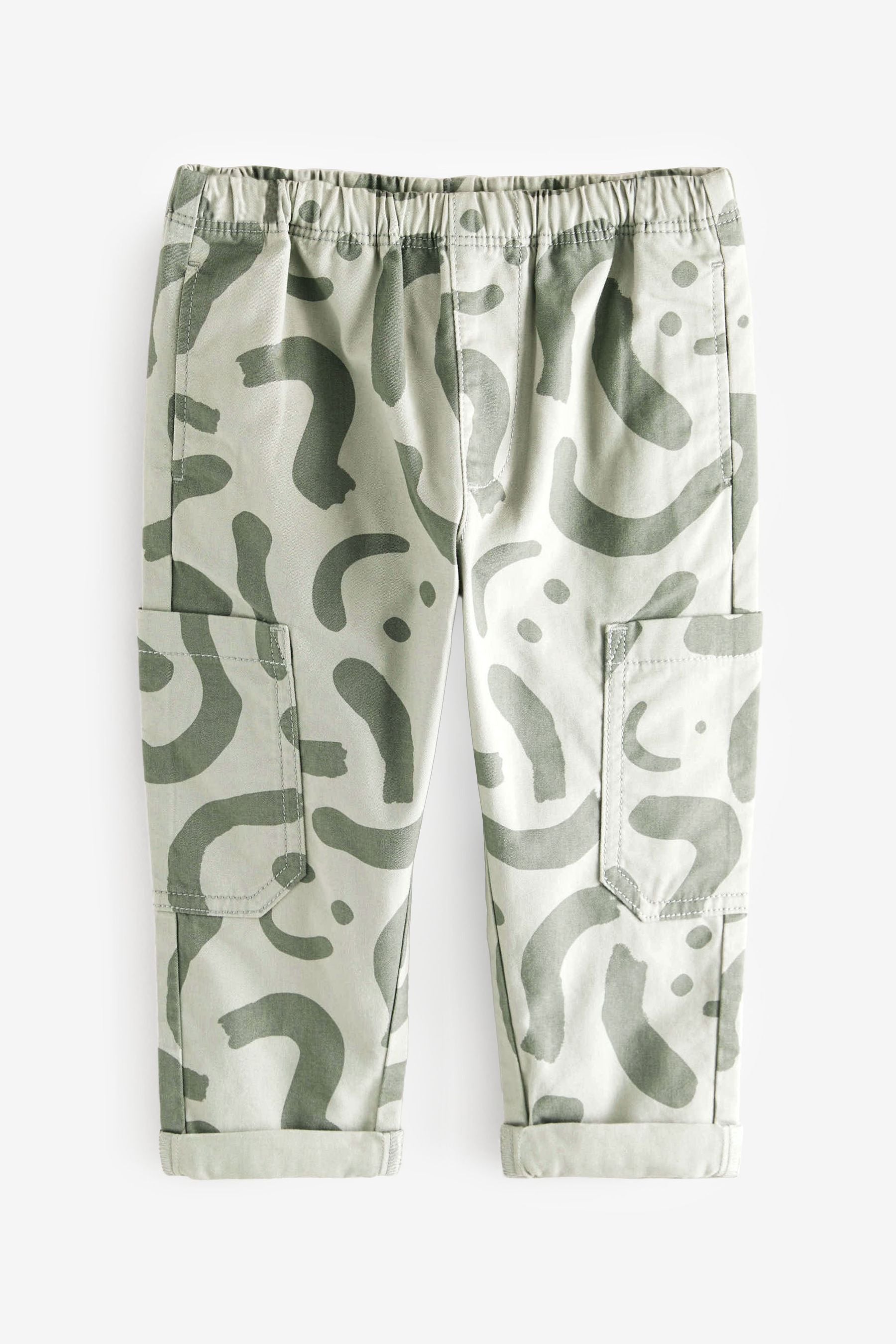 Green Print 100% Cotton Side Pocket Pull-On Trousers (3mths-7yrs)