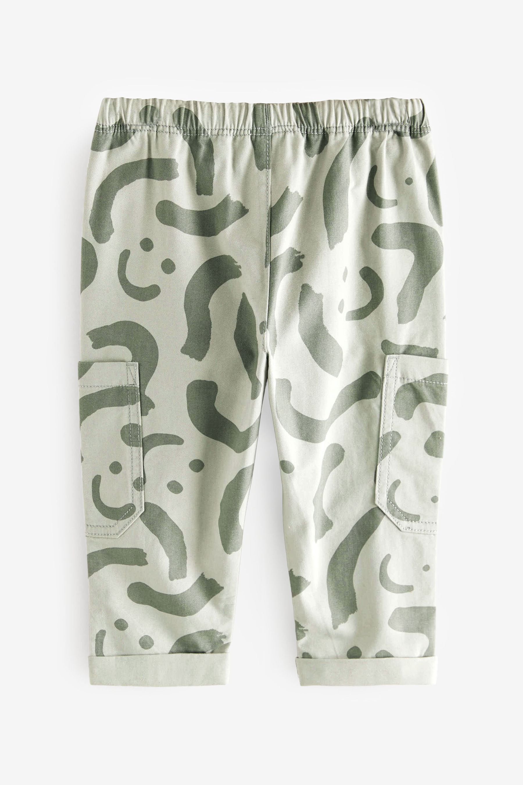 Green Print 100% Cotton Side Pocket Pull-On Trousers (3mths-7yrs)