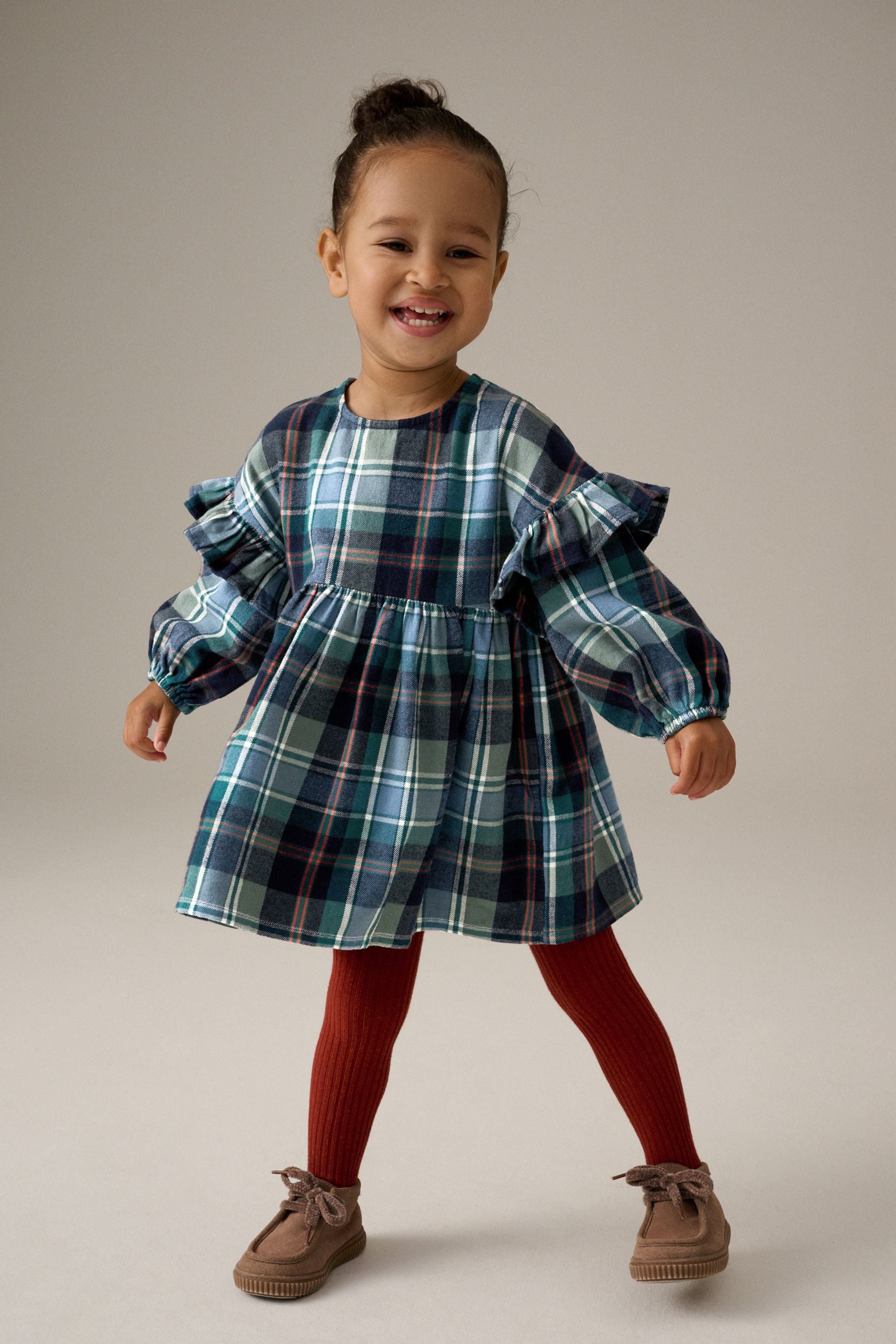 Green/Blue 100% Cotton Check Frill Dress (3mths-8yrs)