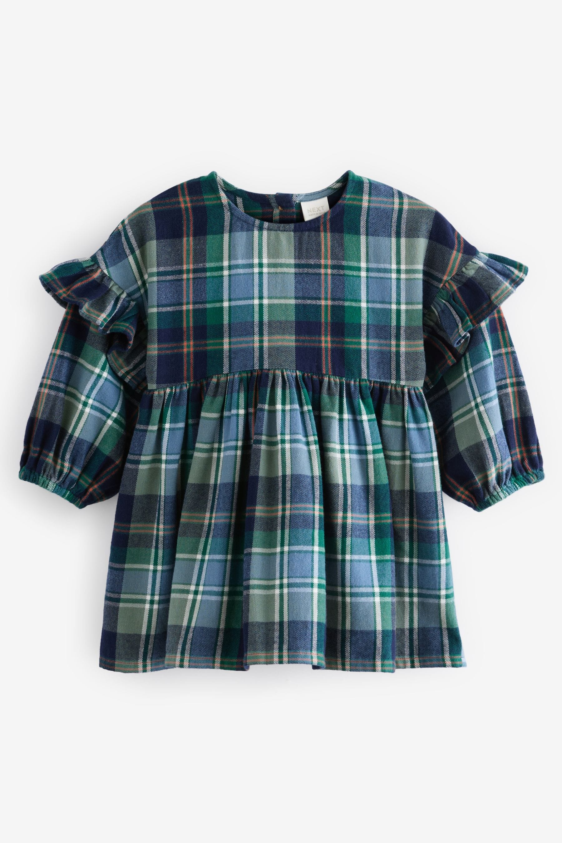 Green/Blue 100% Cotton Check Frill Dress (3mths-8yrs)