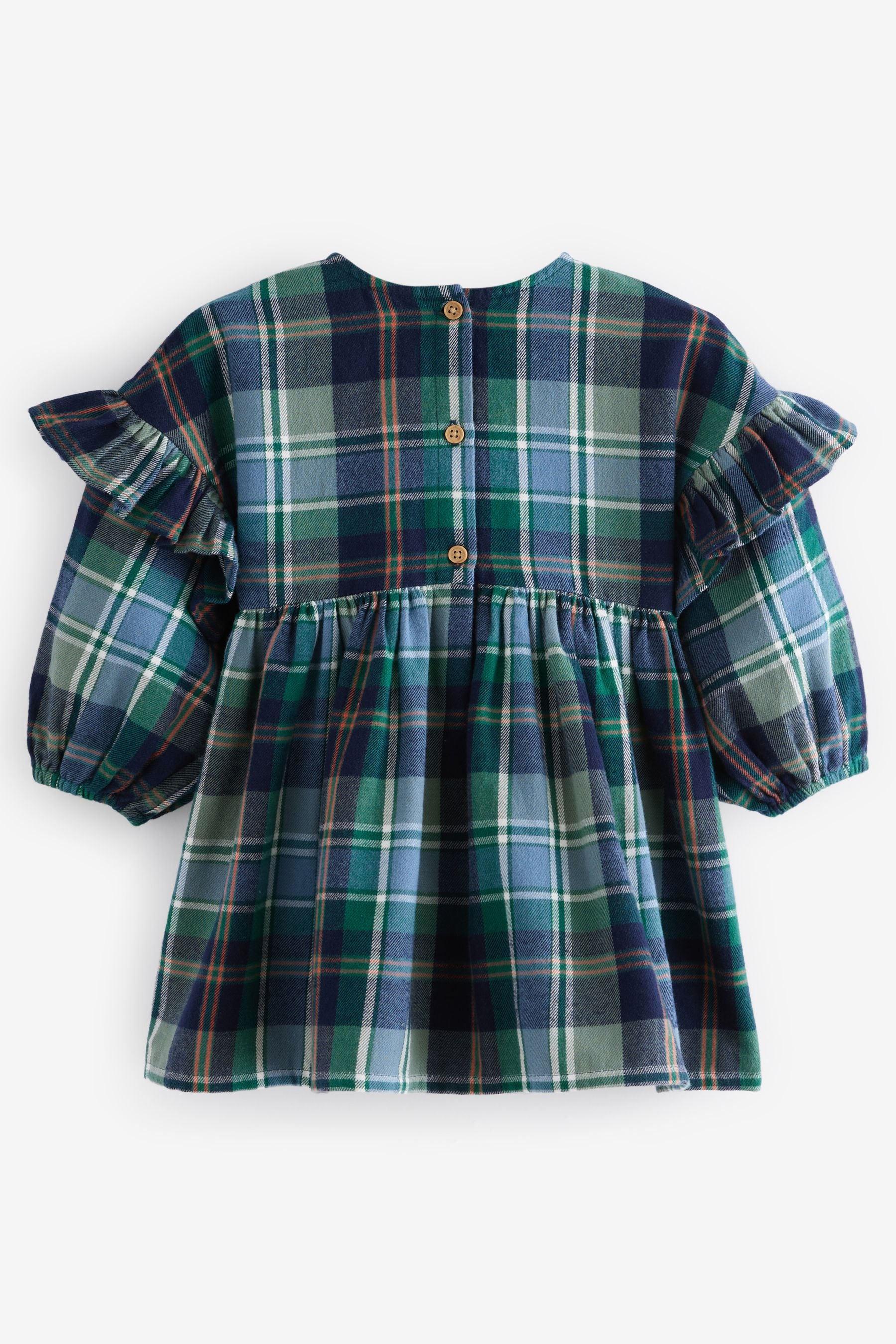 Green/Blue 100% Cotton Check Frill Dress (3mths-8yrs)