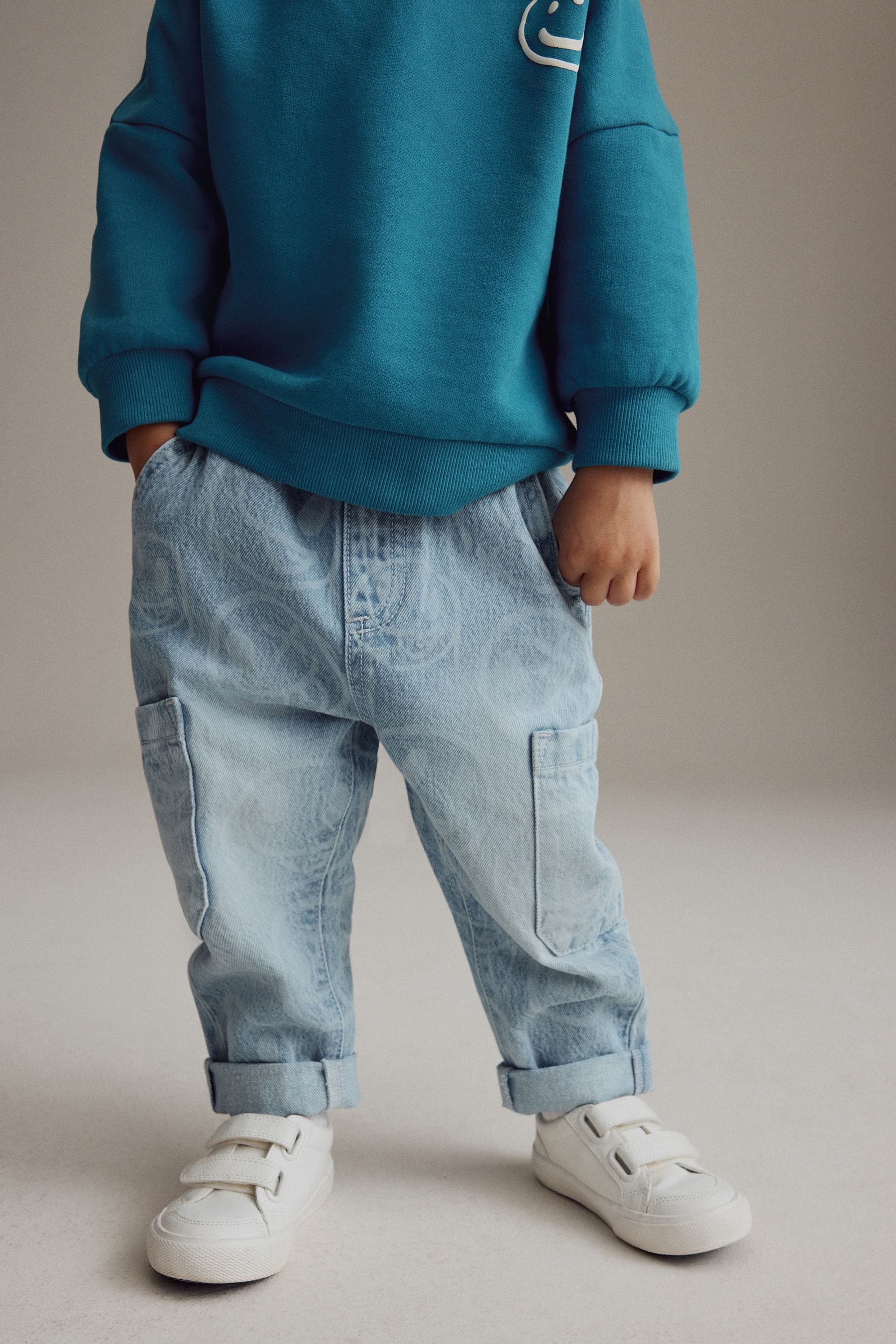 Light Blue Happy Face 100% Cotton Laser Print Jeans (3mths-7yrs)