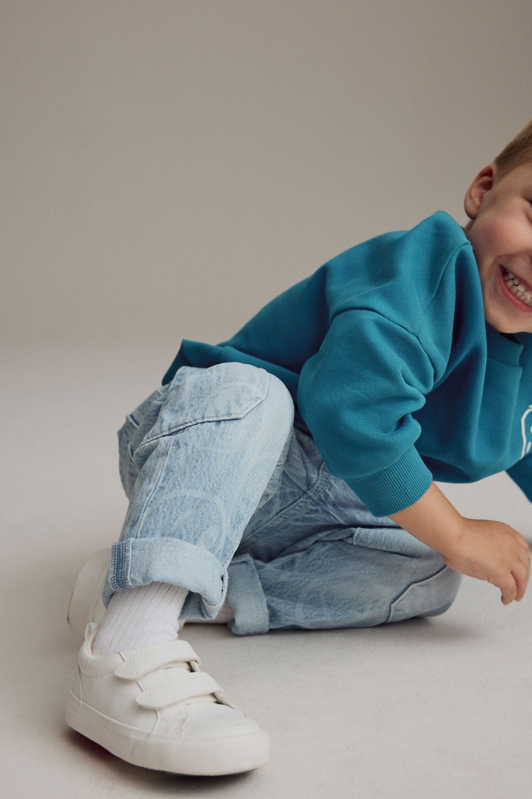 Light Blue Happy Face 100% Cotton Laser Print Jeans (3mths-7yrs)