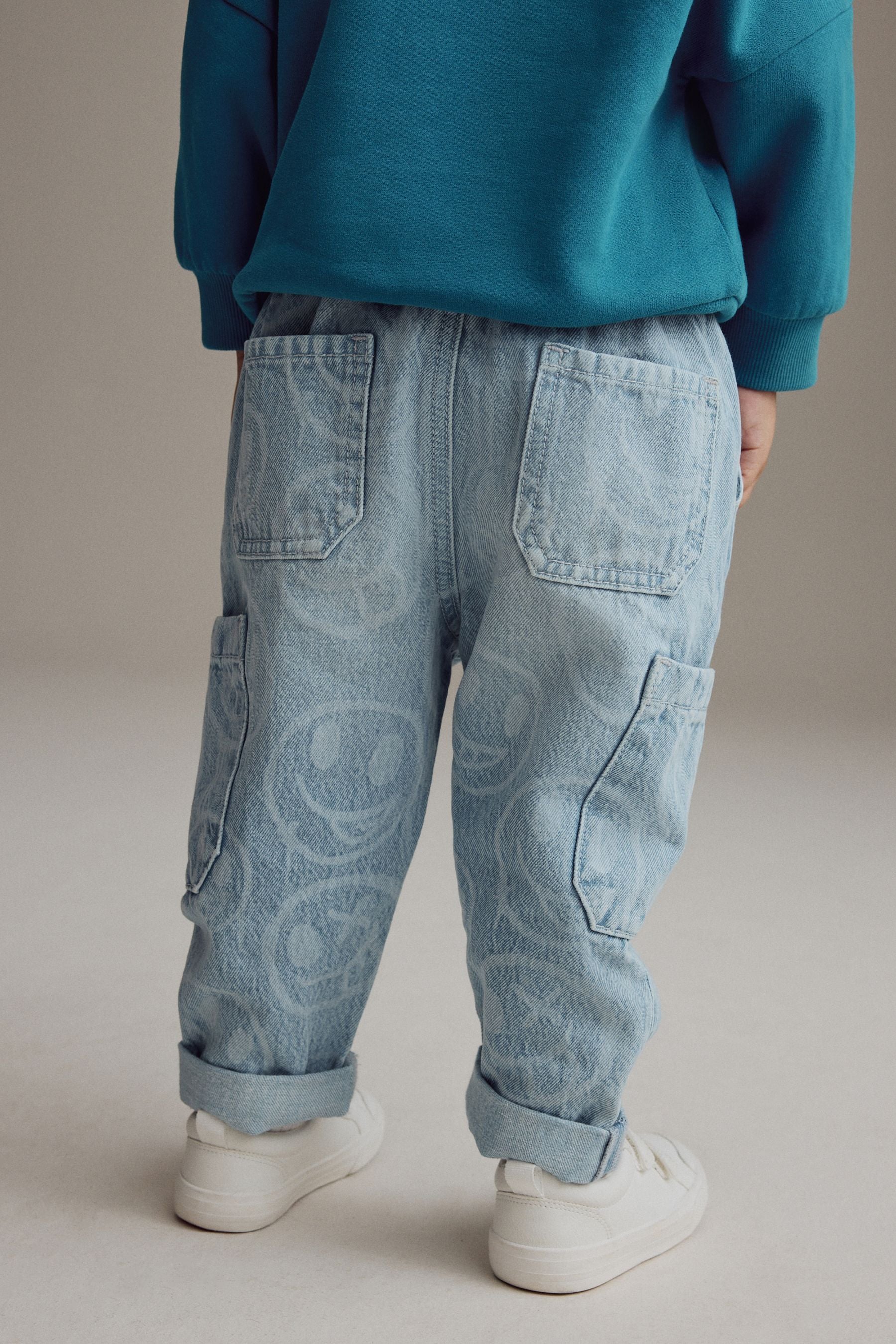 Light Blue Happy Face 100% Cotton Laser Print Jeans (3mths-7yrs)