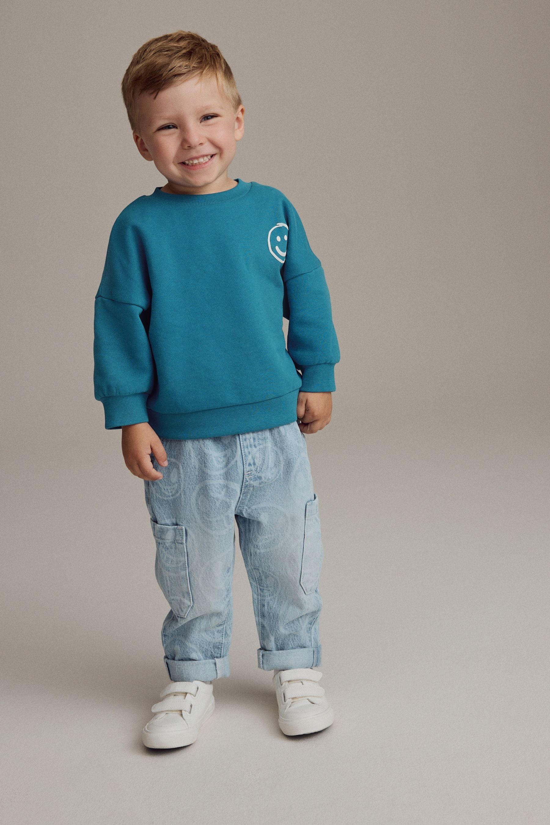 Light Blue Happy Face 100% Cotton Laser Print Jeans (3mths-7yrs)