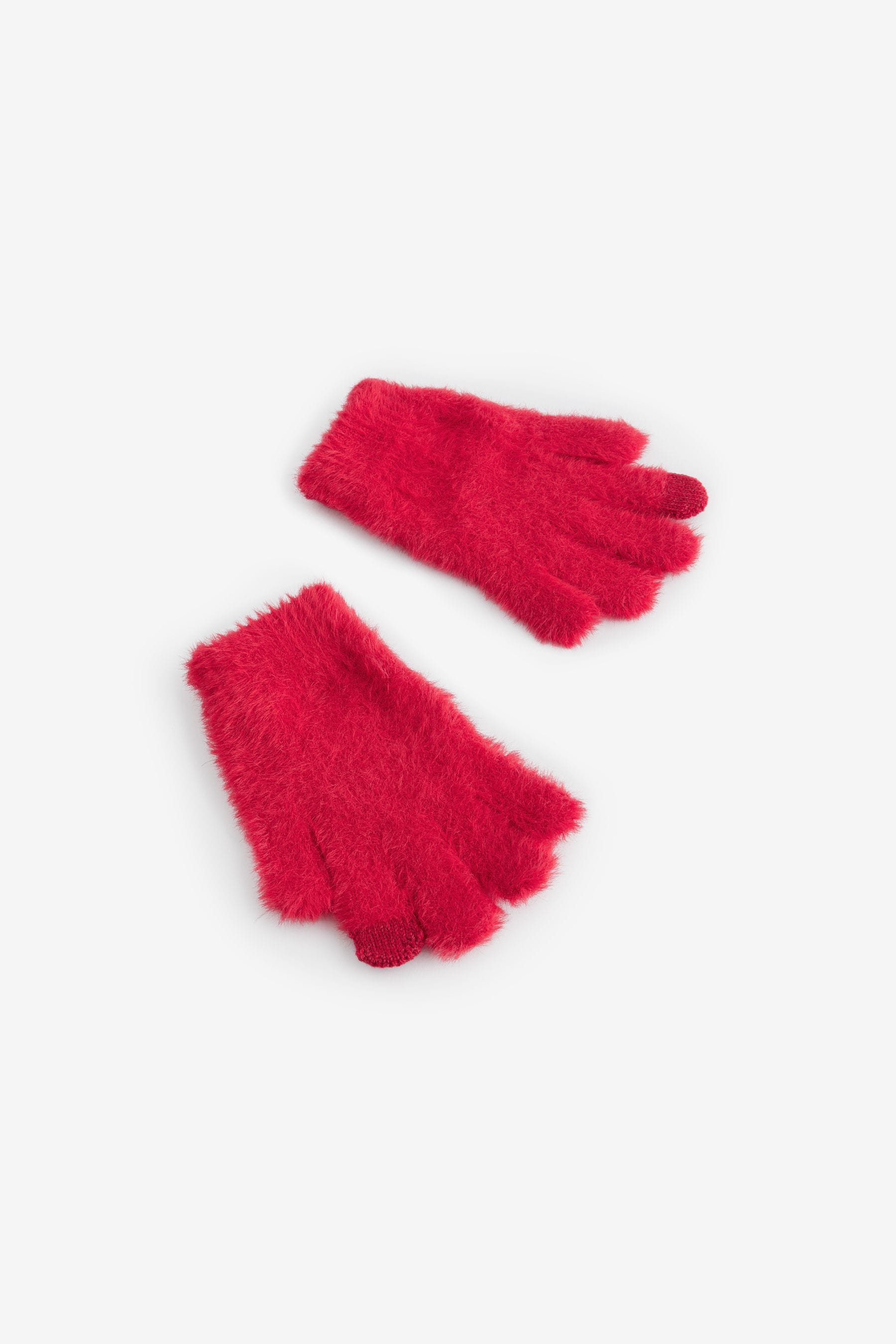 Red Fluffy Gloves (3-16yrs)