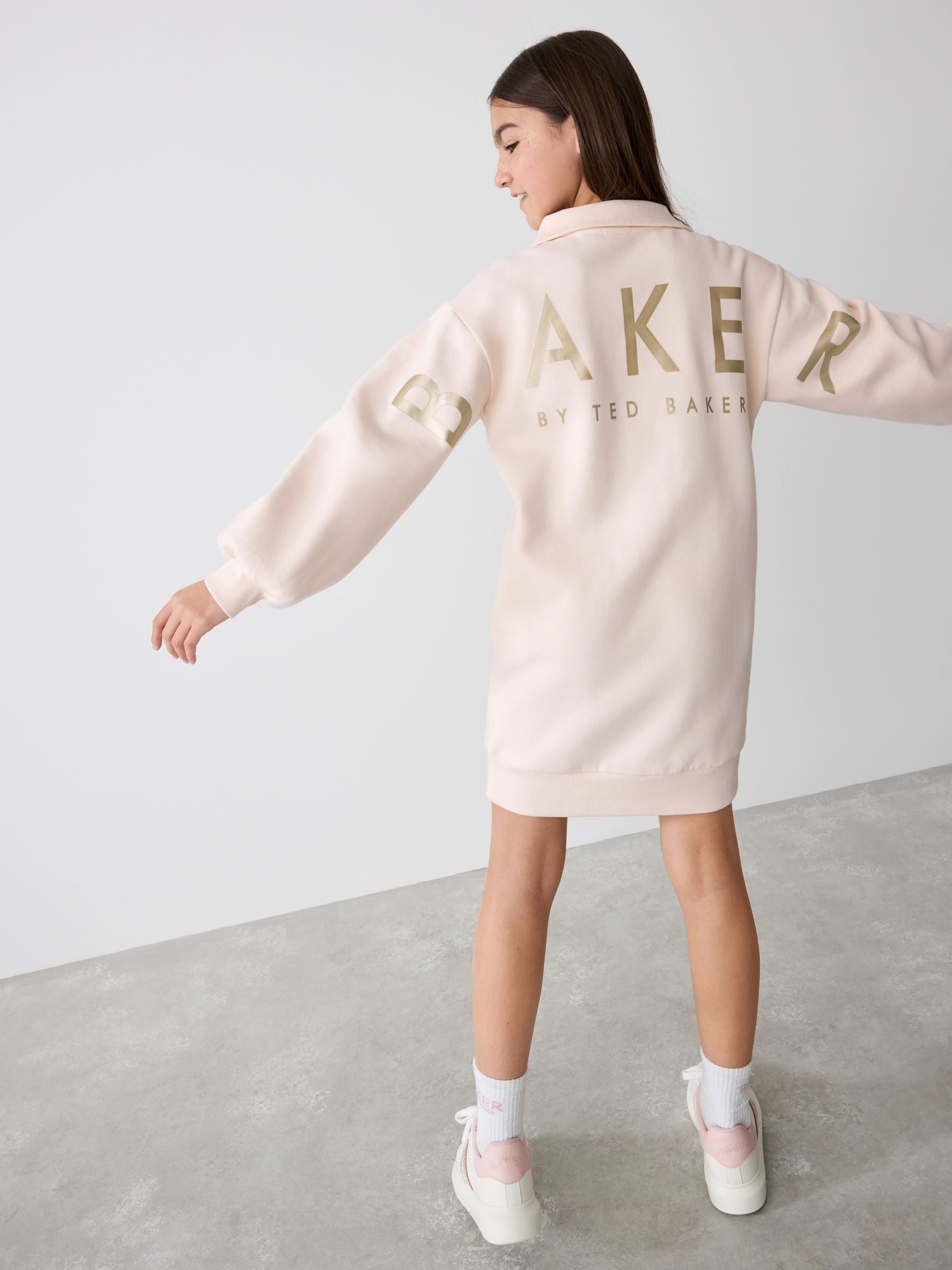 Baker by Ted Baker Cream Zip Neck 100% Cotton Sweat Dress