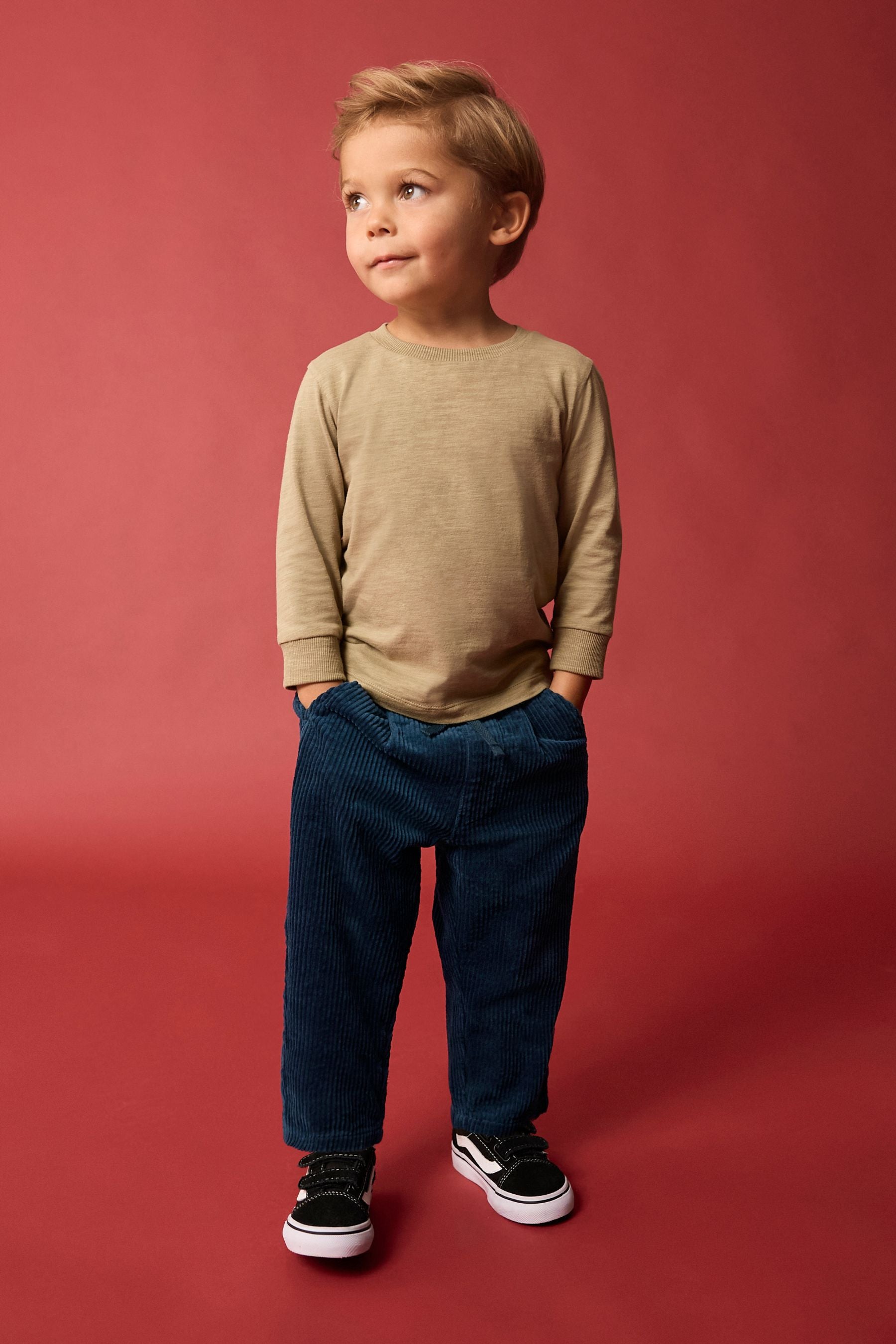 Navy Textured Corduroy 100% Cotton Pull On Trousers (3mths-7yrs)