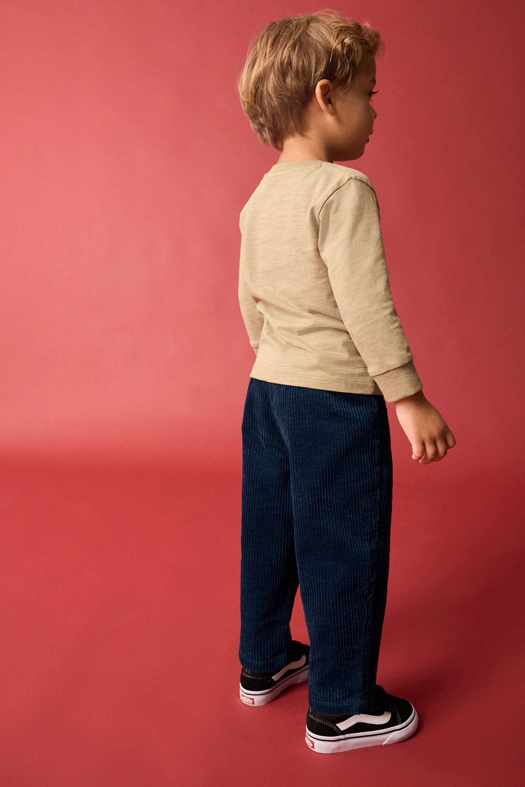 Navy Textured Corduroy 100% Cotton Pull On Trousers (3mths-7yrs)