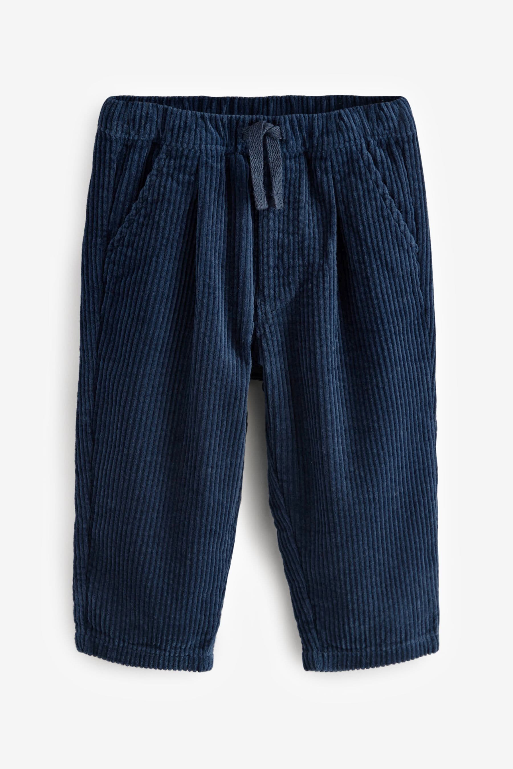 Navy Textured Corduroy 100% Cotton Pull On Trousers (3mths-7yrs)