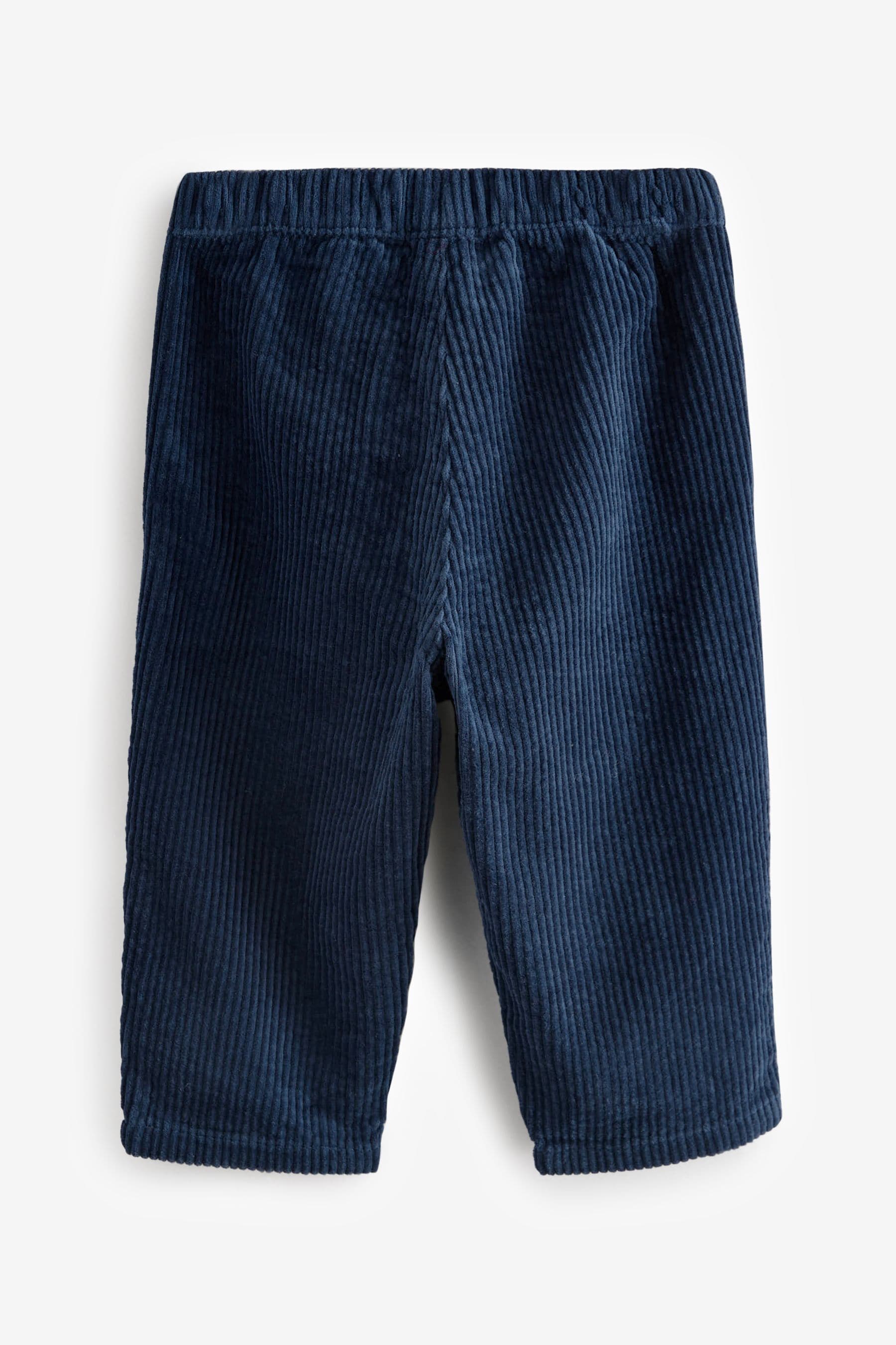 Navy Textured Corduroy 100% Cotton Pull On Trousers (3mths-7yrs)